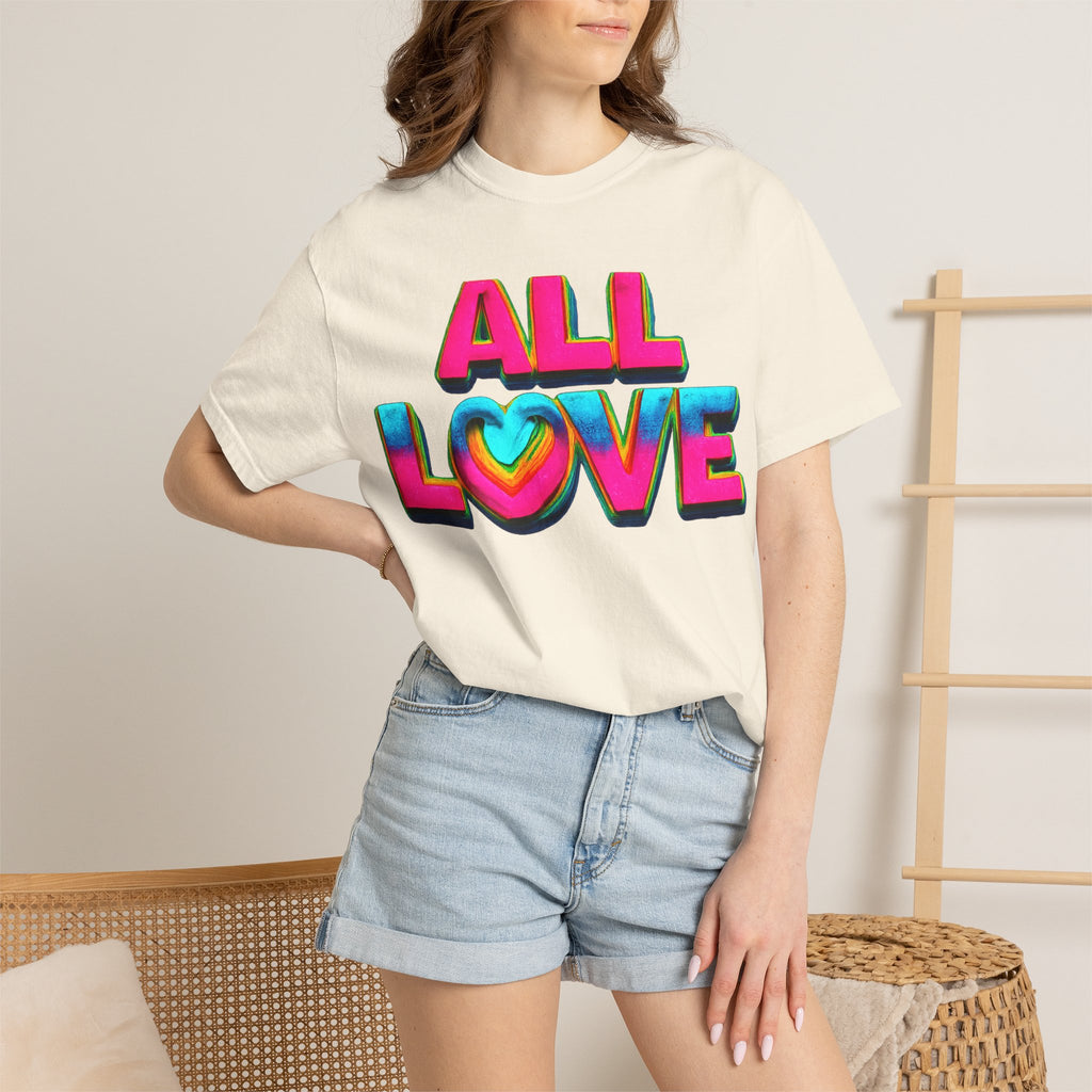 All Love Shirt, Retro Colorful Tee, Positive Vibes Shirt, Heart Graphic Tee, Bright Aesthetic T-Shirt, Feel Good Shirt, Gift for Friends