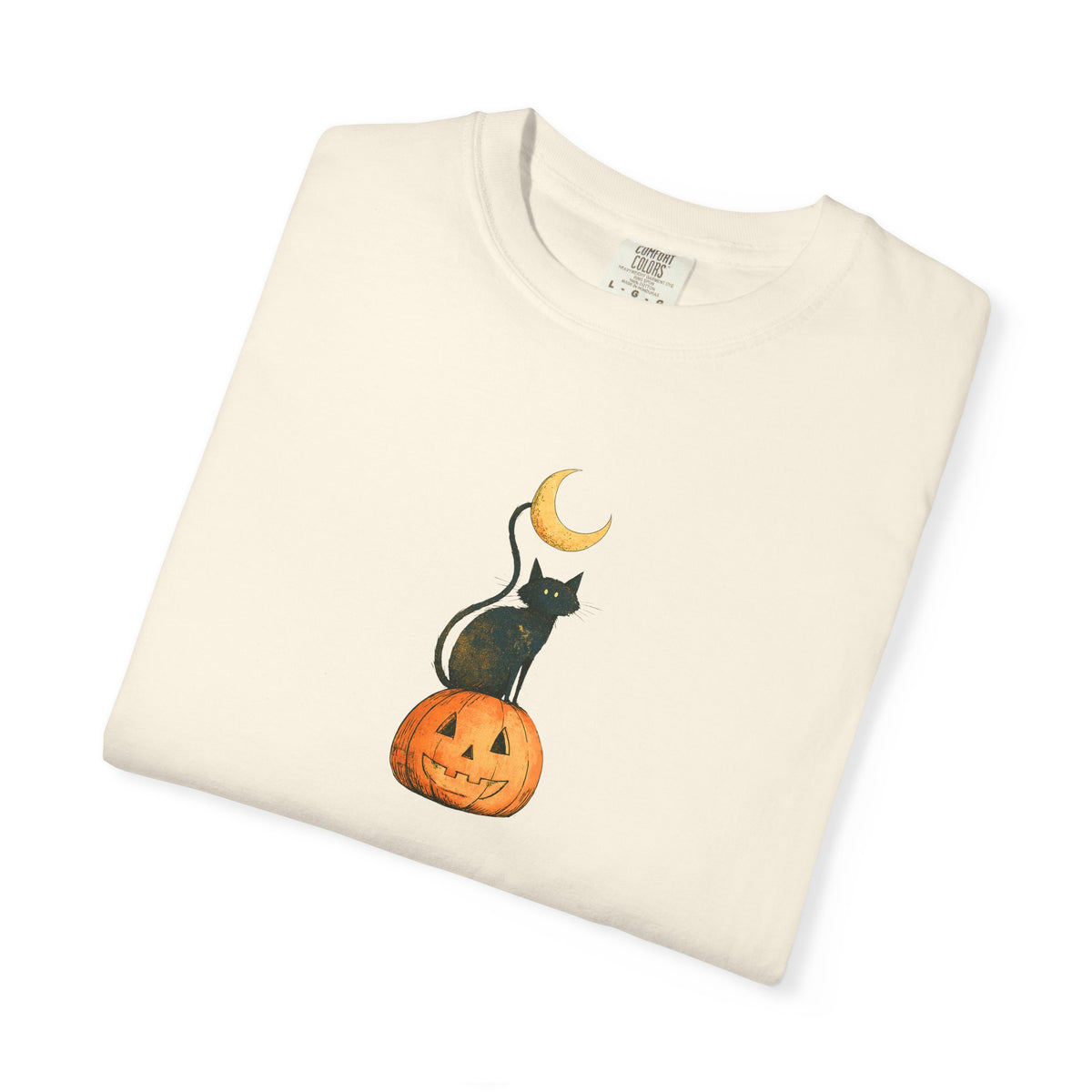 Black Cat on Jack-o'-Lantern T-Shirt | Crescent Moon Halloween Tee