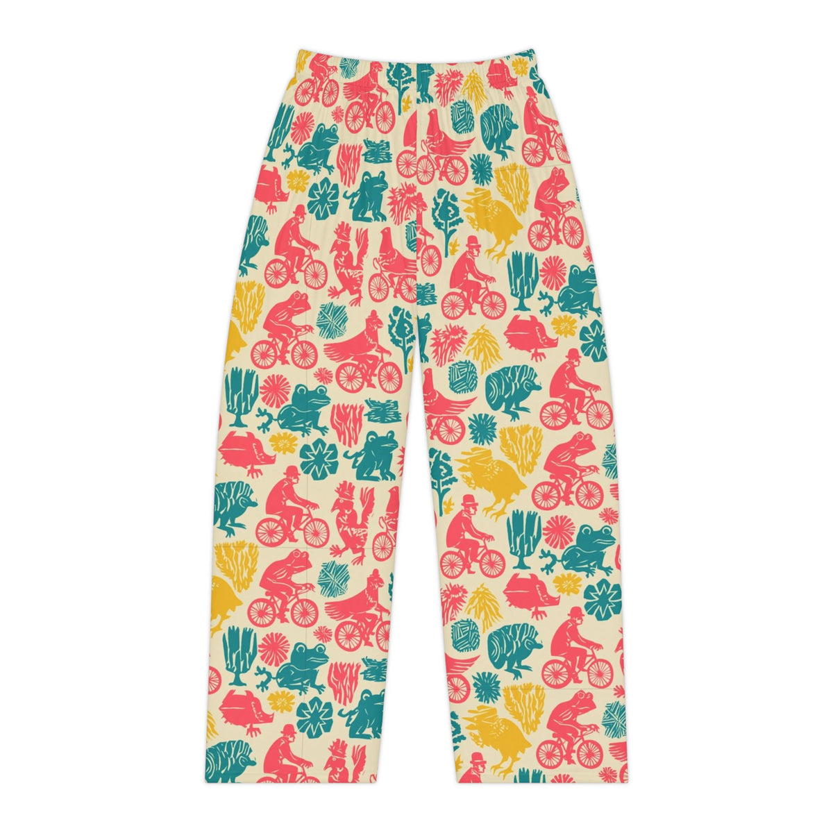 Birds on Bicycles Pajama Pants | Retro Rooster Frog Print