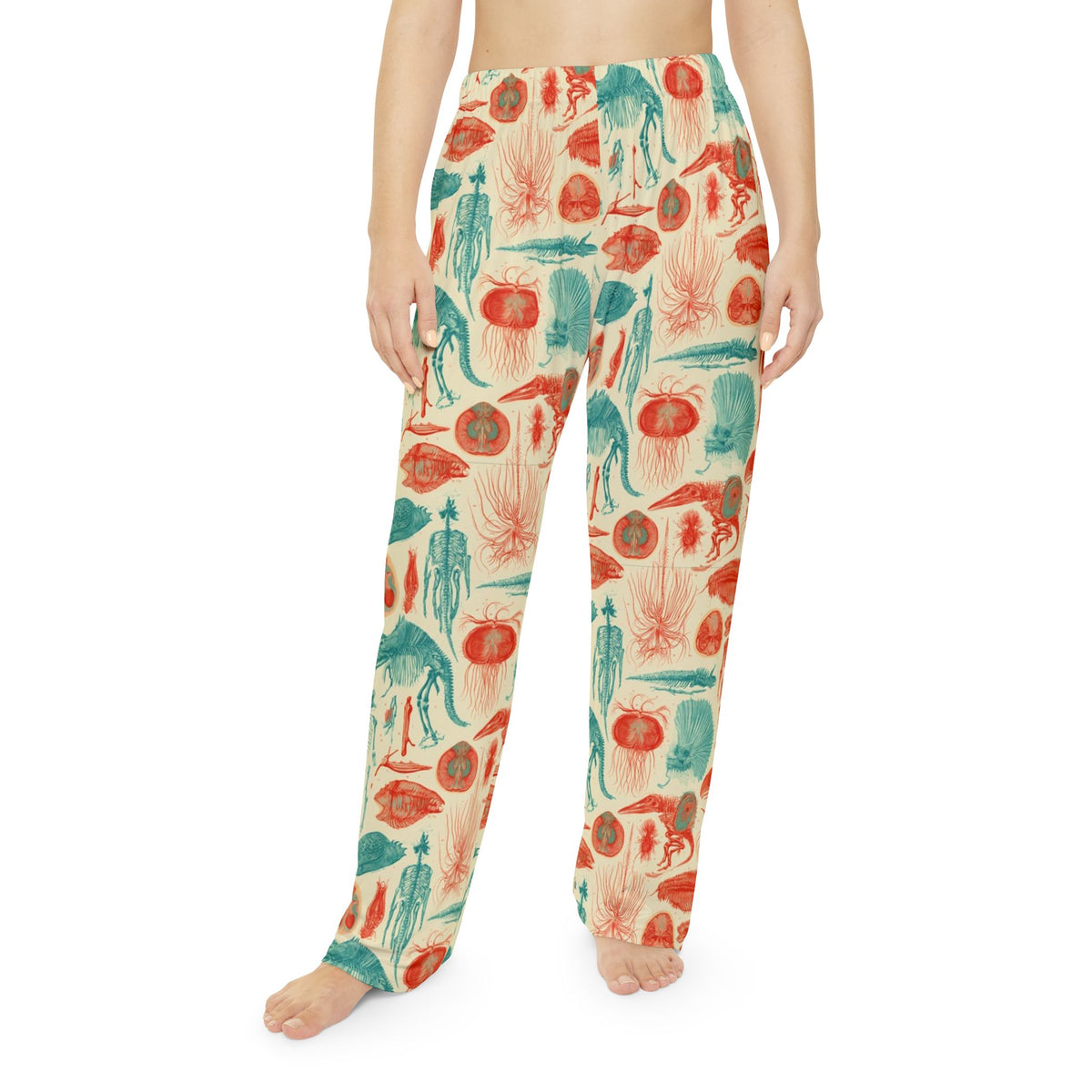 Fantastic Fossils Pajama Pants | Coral Teal Anatomy Illustration