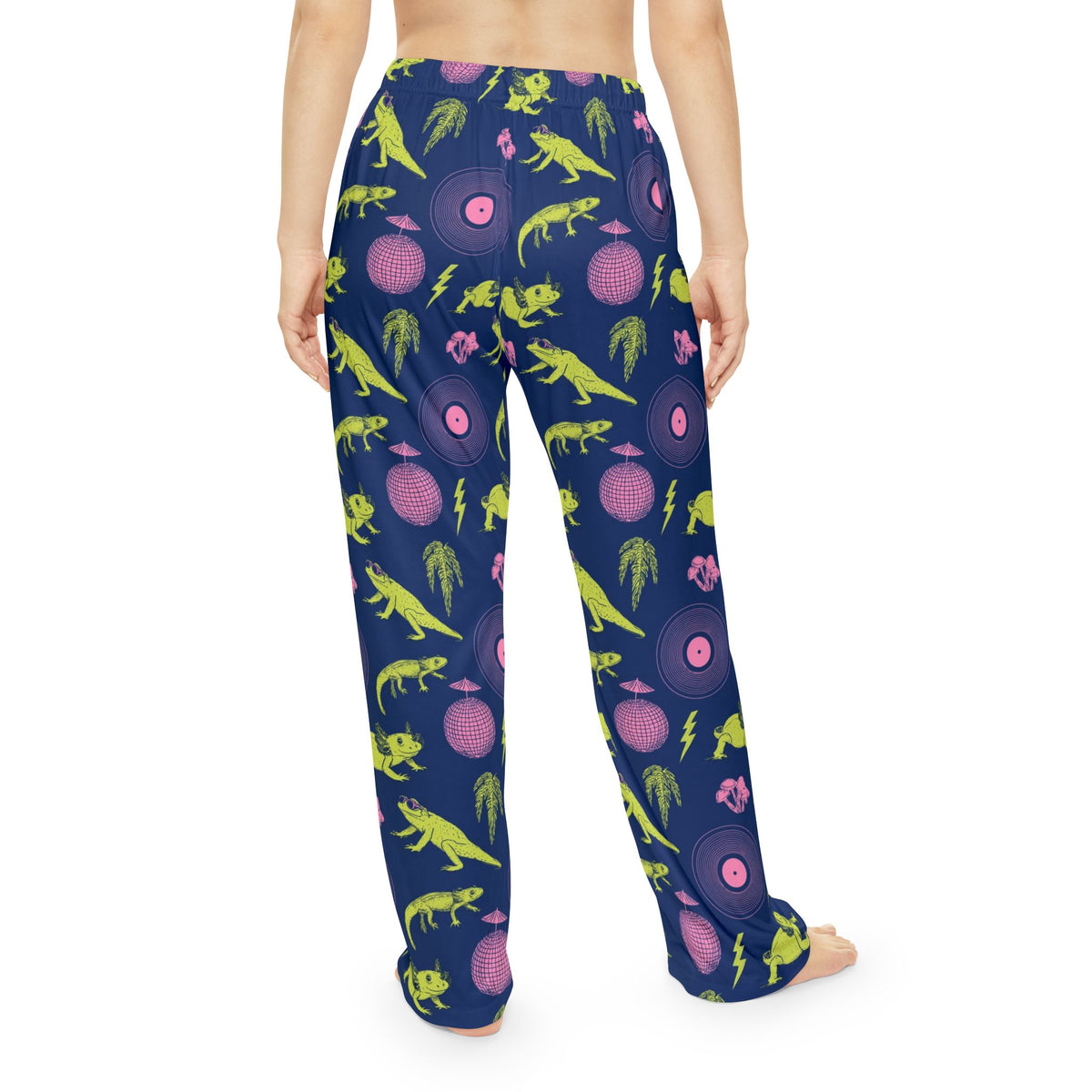 Neon Axolotl Disco Pajama Pants | Lime Pink Dance Print