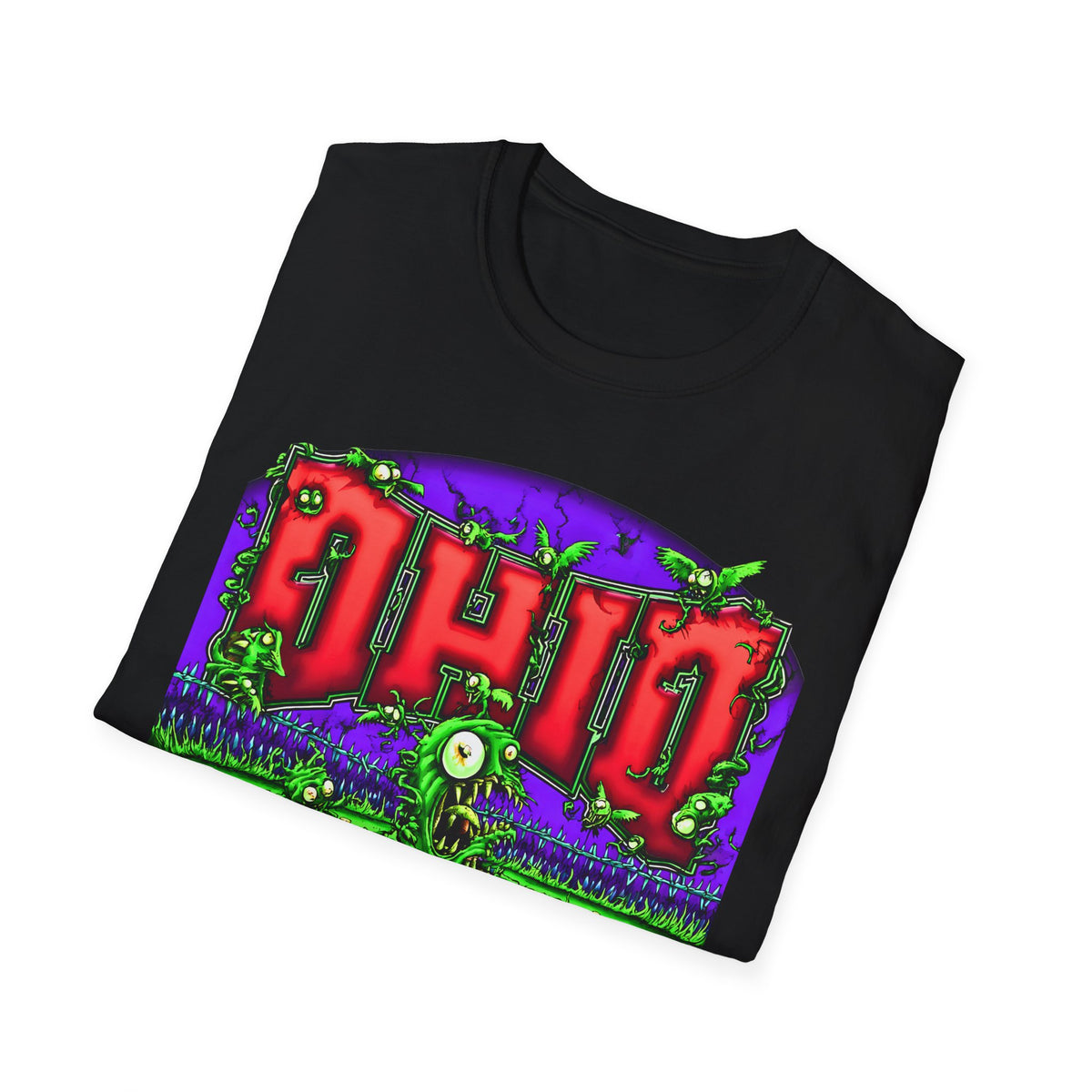 Ohio Monster Shirt, Neon Horror Graphic Tee, Creepy Creature Ohio T-Shirt, Gothic Streetwear, Retro Monster Art Shirt, Midwest Punk Tee
