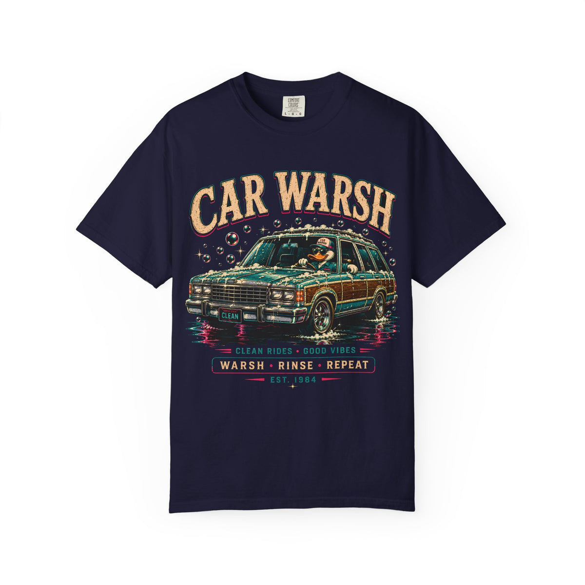 Car Warsh Shirt | Warsh Rinse Repeat Tee | Funny Midwest Car Wash Graphic T-Shirt | Retro Duck Wagon Shirt | Clean Rides Good Vibes