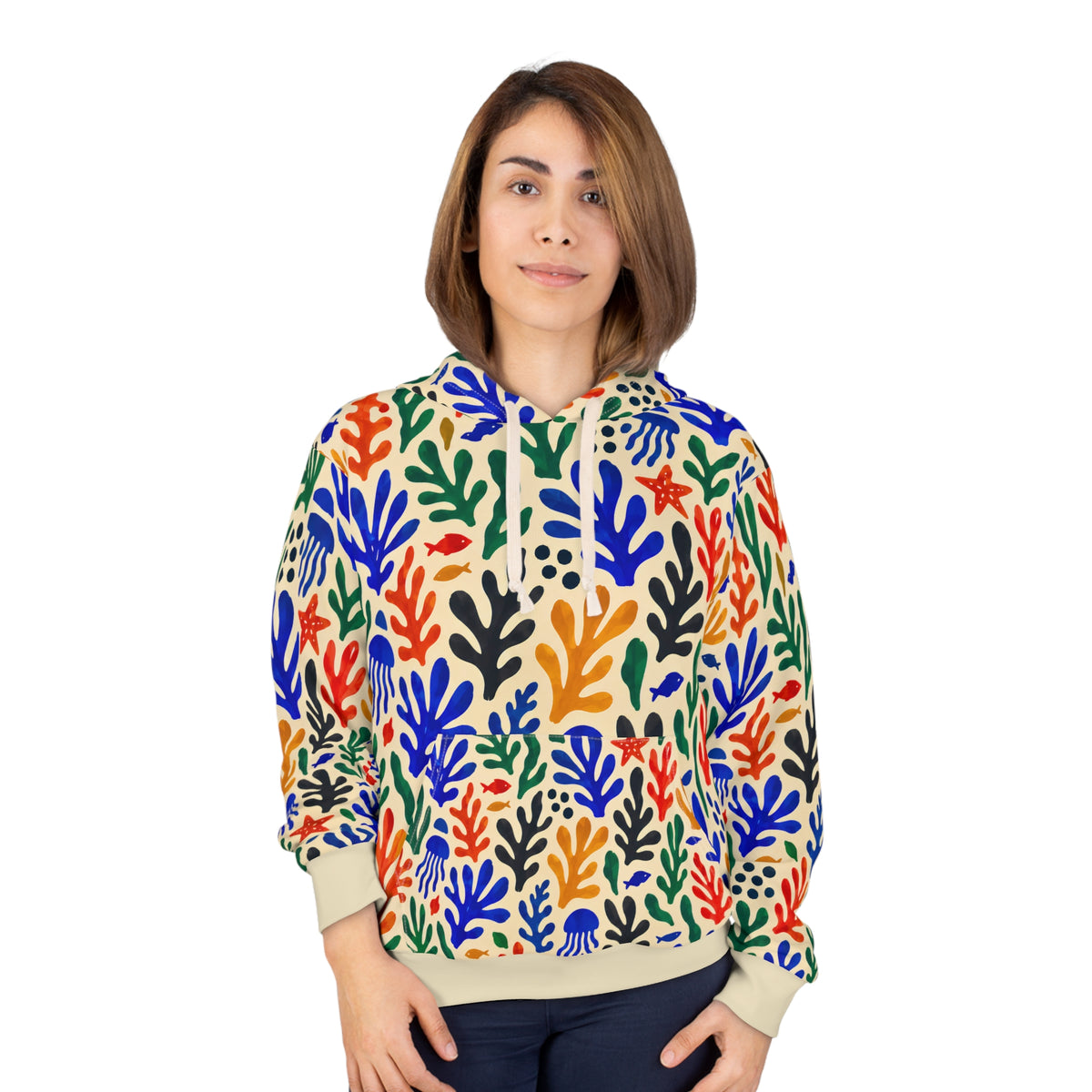 Colorful Seaweed Pattern Hoodie | All-Over Print Coral Reef Design
