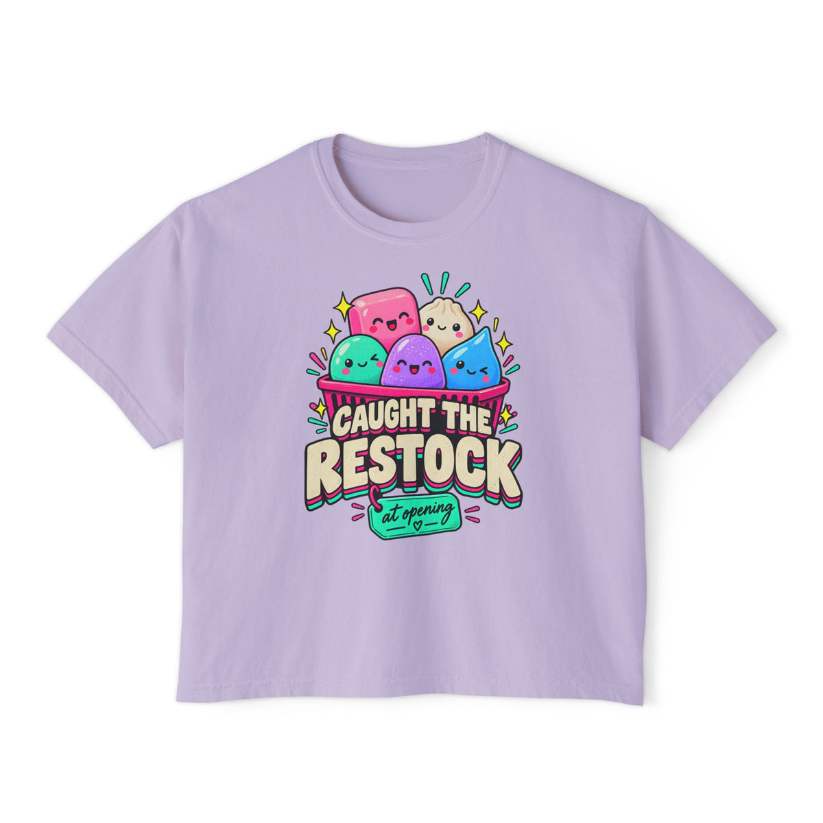 Caught the Restock Crop Tee, Squishy Hunting Shirt, Cute Sensory Toy Collector Top, Kawaii Restock Graphic Tee