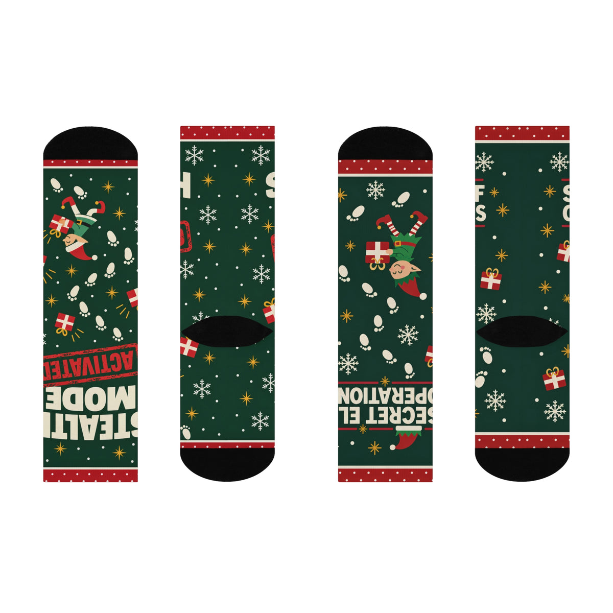 Secret Elf Operations Christmas Socks, Funny Holiday Crew Socks, Christmas Elf Helper Gift for Mom Dad, Nighttime Elf Moving Tradition