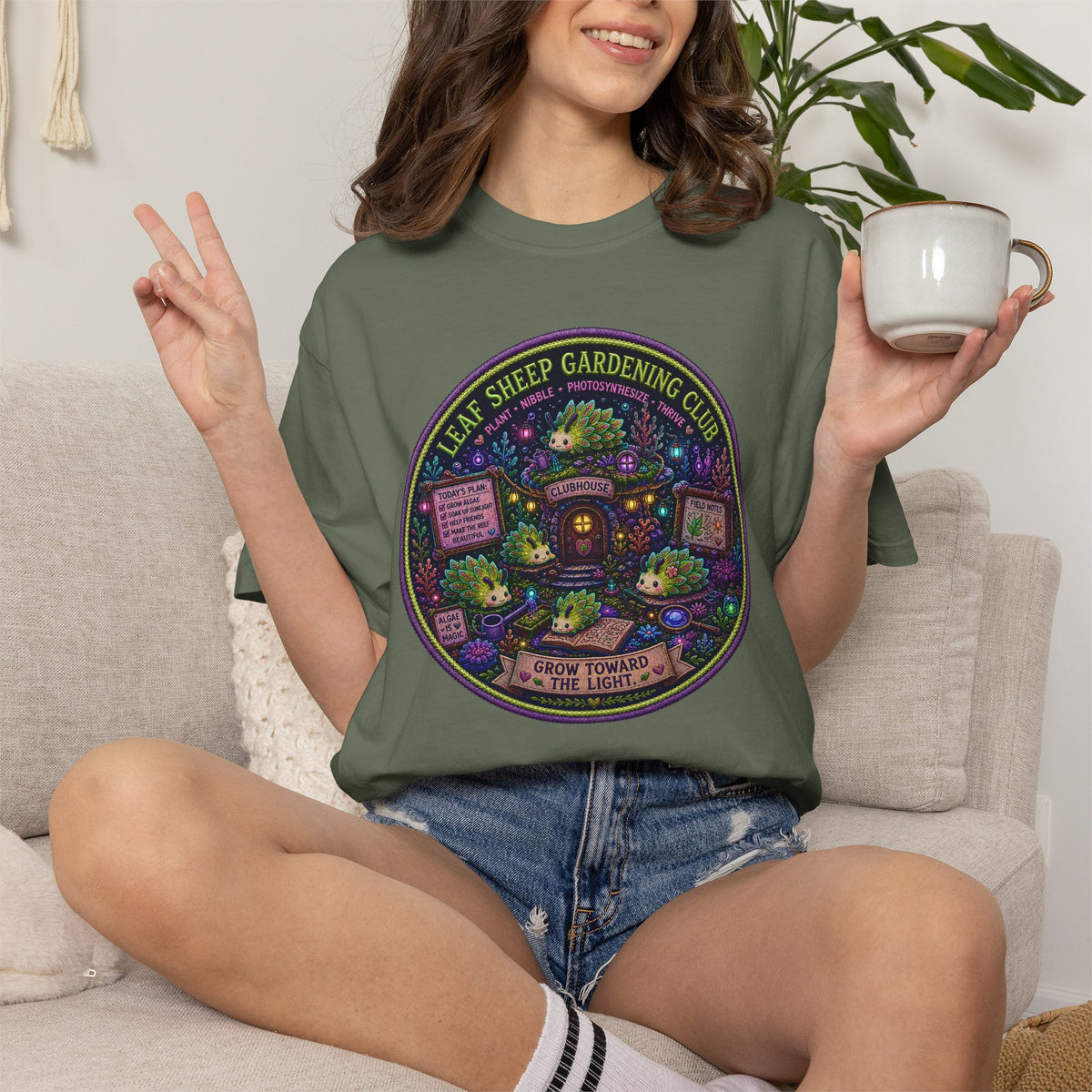 Leaf Sheep Gardening Club Shirt | Cute Sea Slug Nature Tee | Plant Lover Gift | Whimsical Botanical Graphic T-Shirt