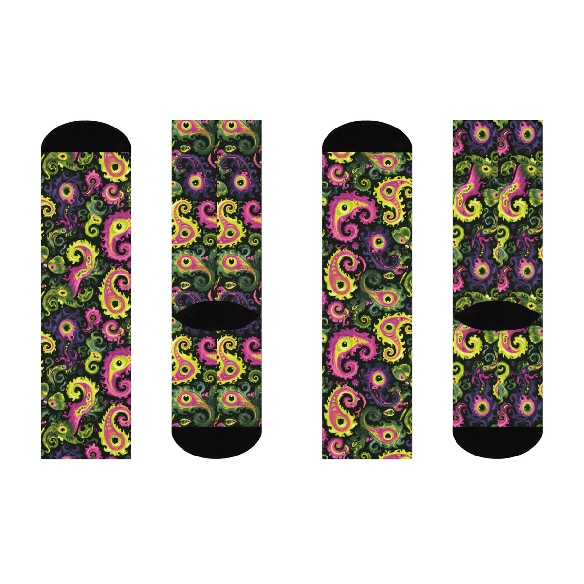 Neon Monster Paisley Crew Socks | Pink Green Psychedelic Eyes