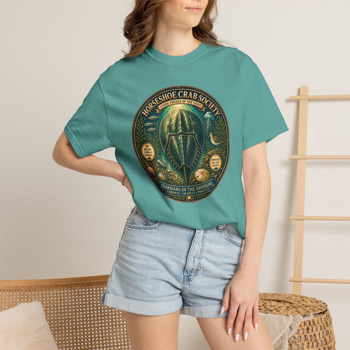 Horseshoe Crab Society Shirt, Marine Biology Tee, Coastal Nature Shirt, Comfort Colors Ocean Lover Gift, Living Fossil Graphic Tee