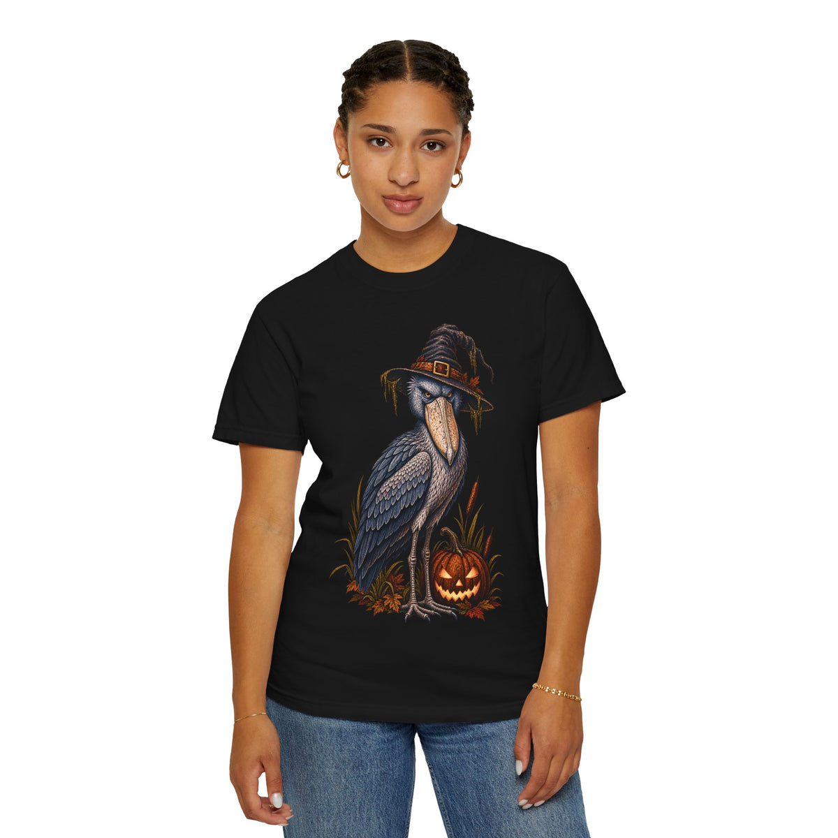 Halloween Shoebill Shirt, Bird Watching T Shirt, Spooky Birdwatcher Gift, Vintage Witch Bird Comfort Colors Tee