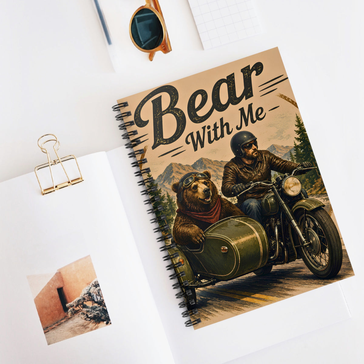 Bear With Me Notebook | Funny Motorcycle Bear Journal | Spiral Bound Writing | Gift for Bikers | Bear Lover Gift | Adventure Journal