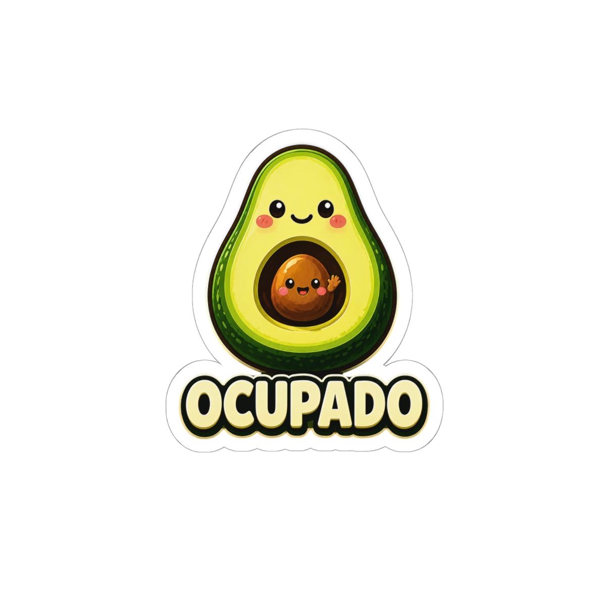 Kawaii Avocado with Pit 'Ocupado' Sticker | Kiss-Cut Sticker