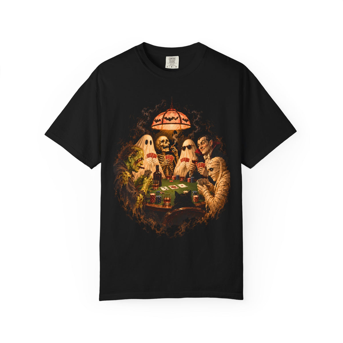 Halloween Monsters Playing Poker Shirt, Vintage Ghoul Ghost Skeleton Tee, Funny Spooky Poker Night Graphic T-Shirt, Retro Horror Shirt