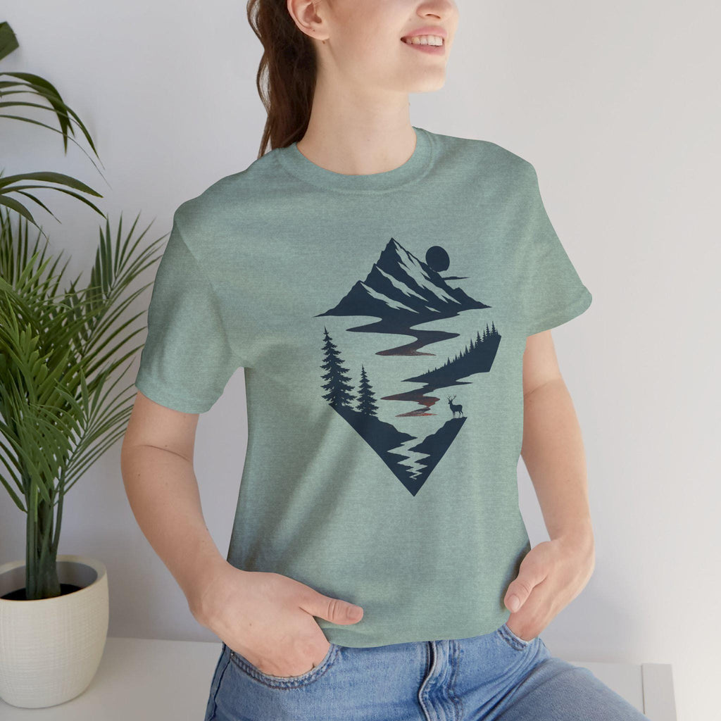 Mountain Landscape Graphic Tee | Bella Canvas 3001 Outdoor Adventure Shirt