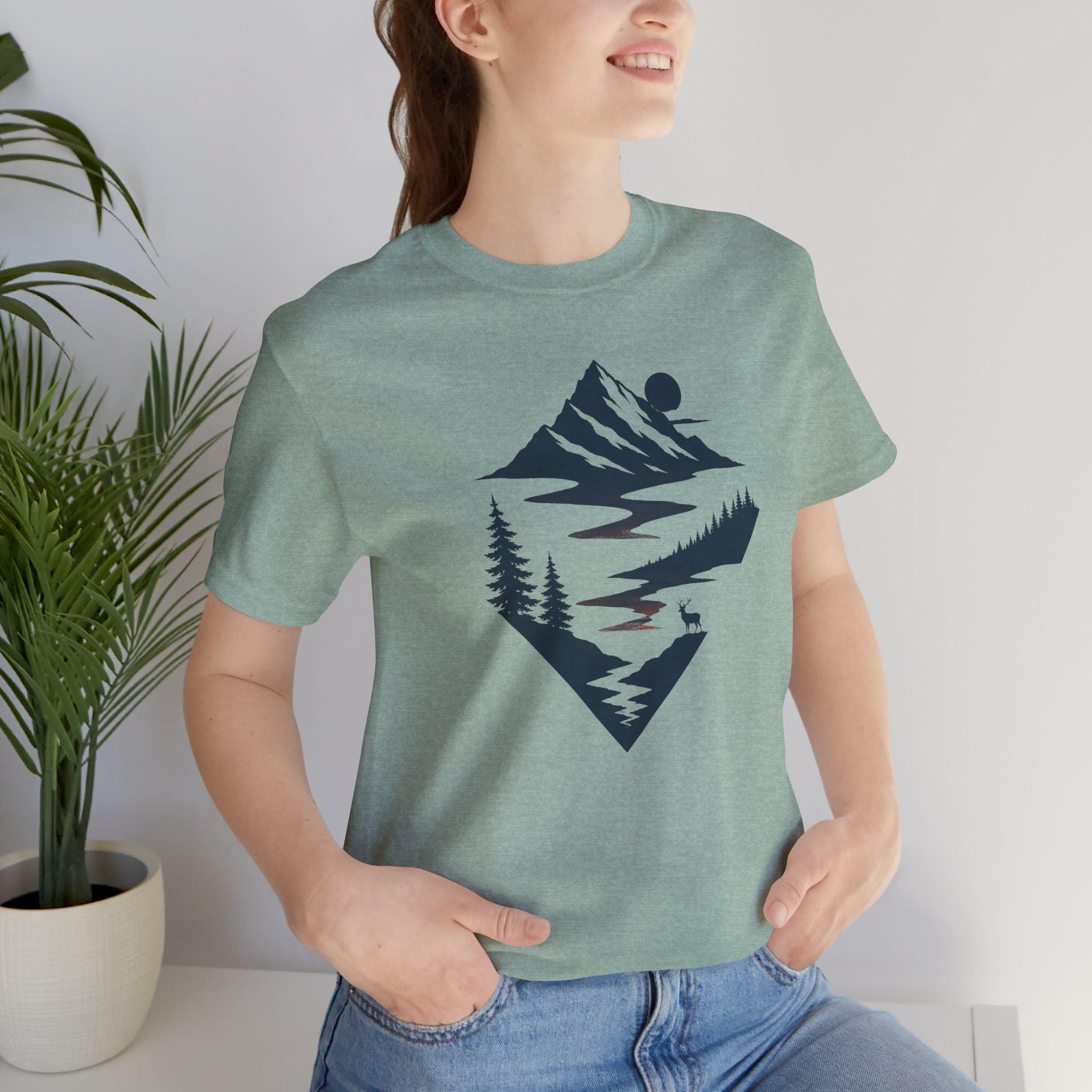 Mountain Landscape Graphic Tee | Bella Canvas 3001 Outdoor Adventure Shirt