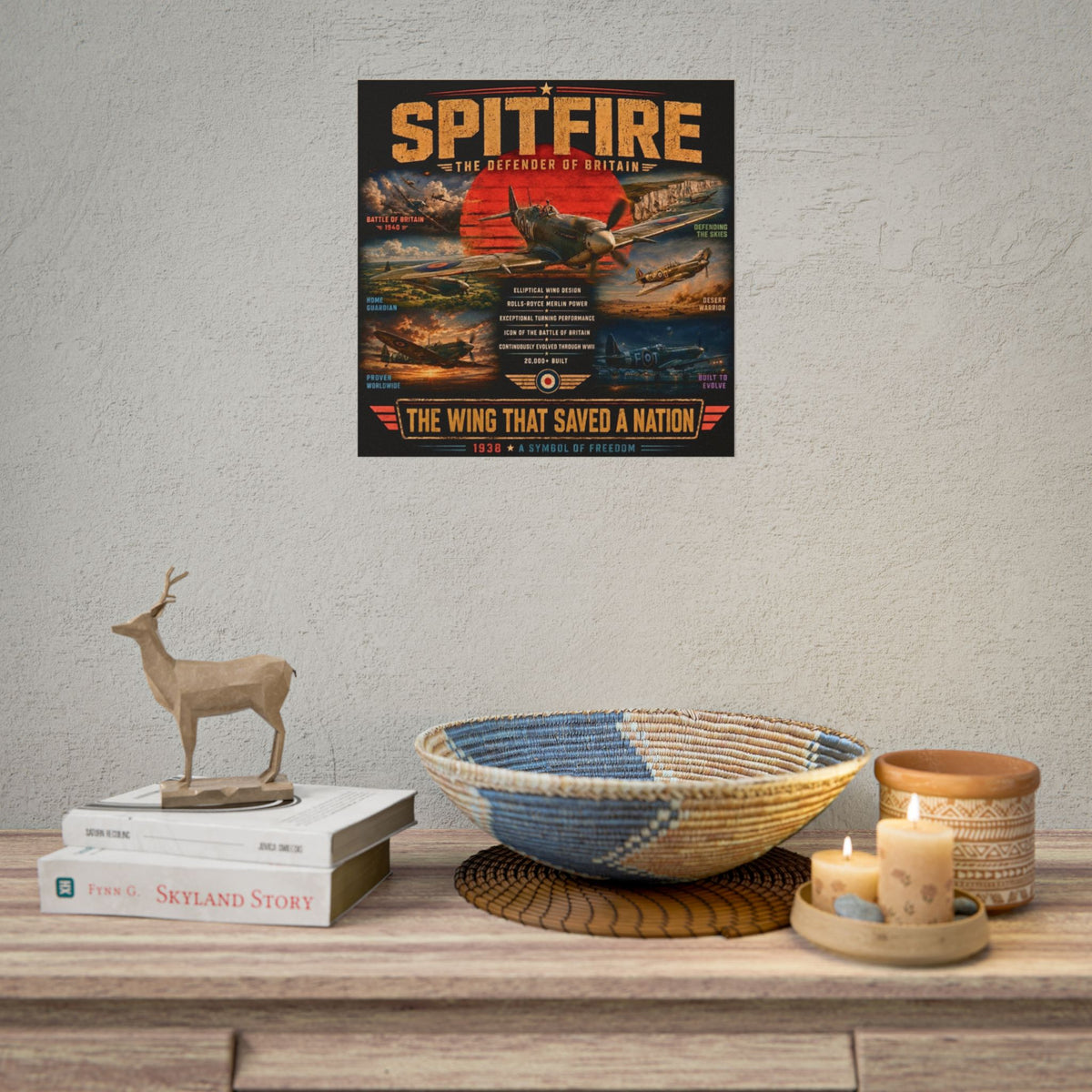 Supermarine Spitfire WWII Aviation Poster, British Fighter Plane Wall Art, Battle of Britain Print, RAF Pilot Gift, Flight Deck Decor