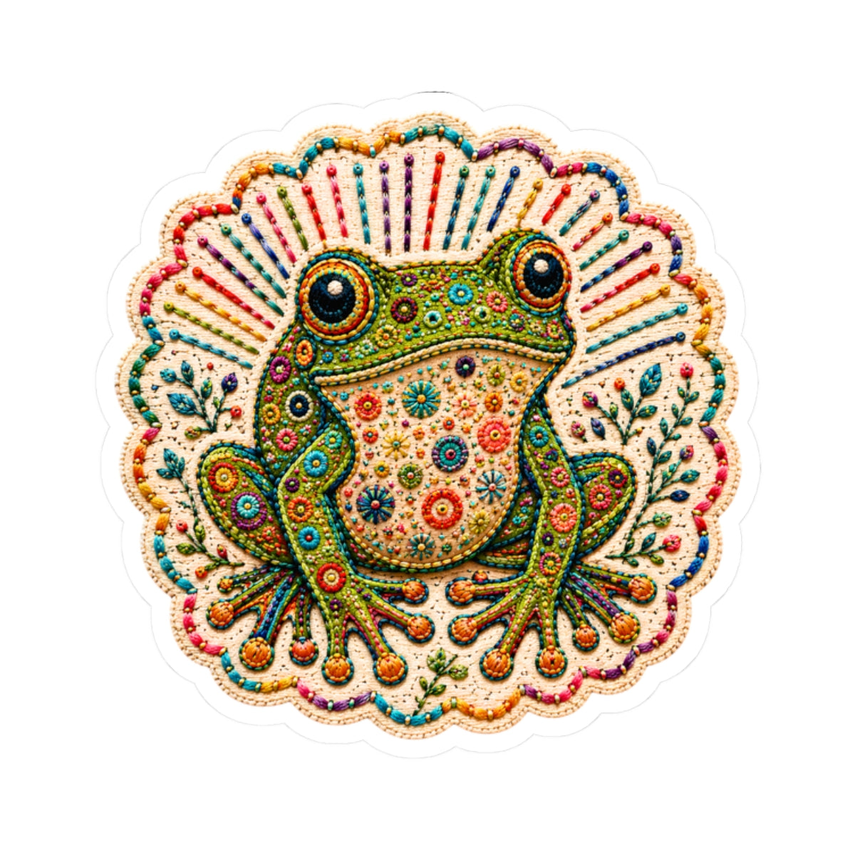 Decorative Patterned Frog Kiss-Cut Sticker | Colorful Boho Floral Vinyl