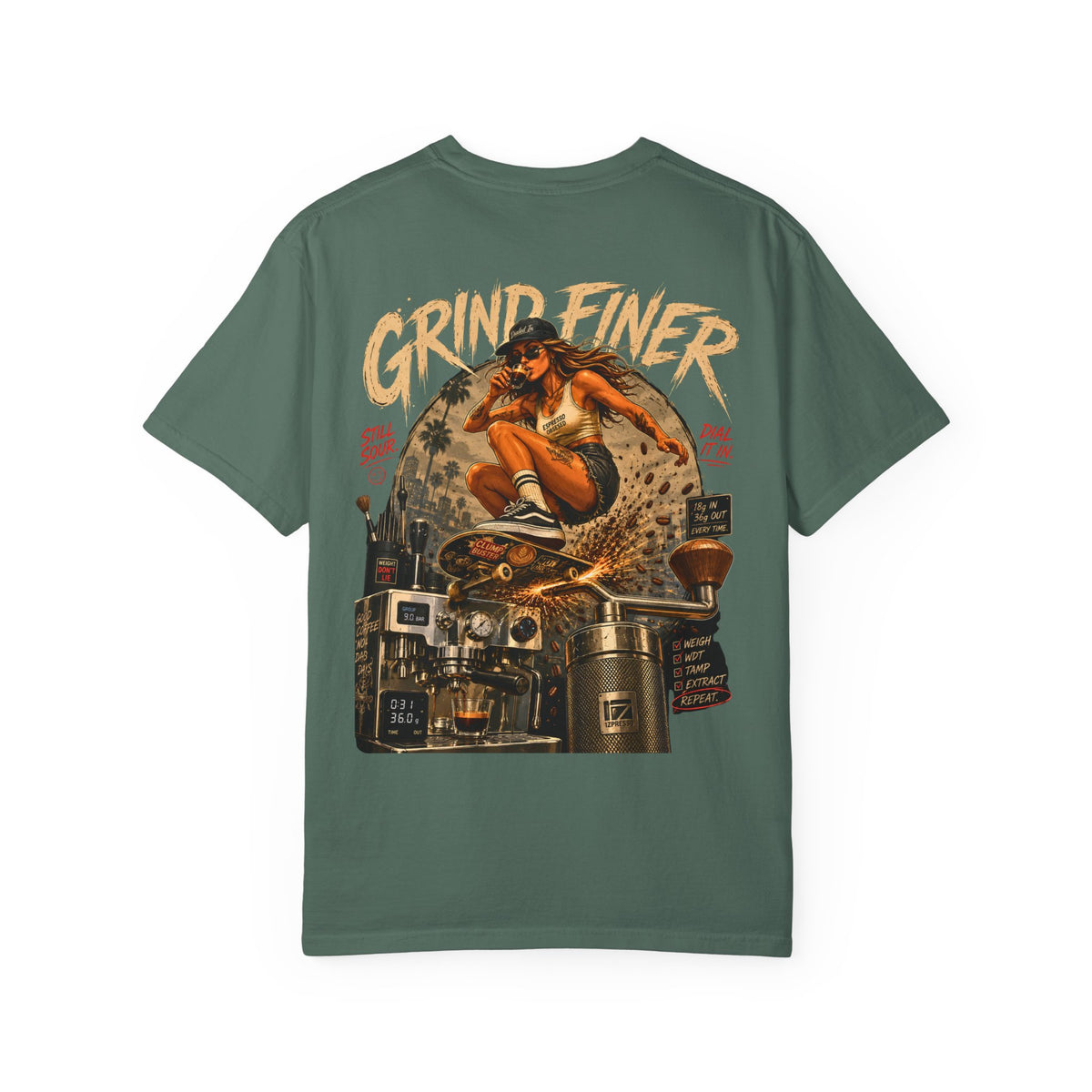 GRIND FINER Shirt, Espresso Nerd Tee, Specialty Coffee Shirt, Barista Gift, Bottomless Portafilter Tee, Espresso Machine Shirt