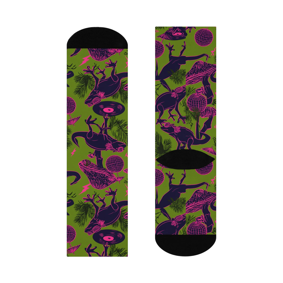 Disco Lizard Crew Socks | Neon Pink Green Retro Jungle