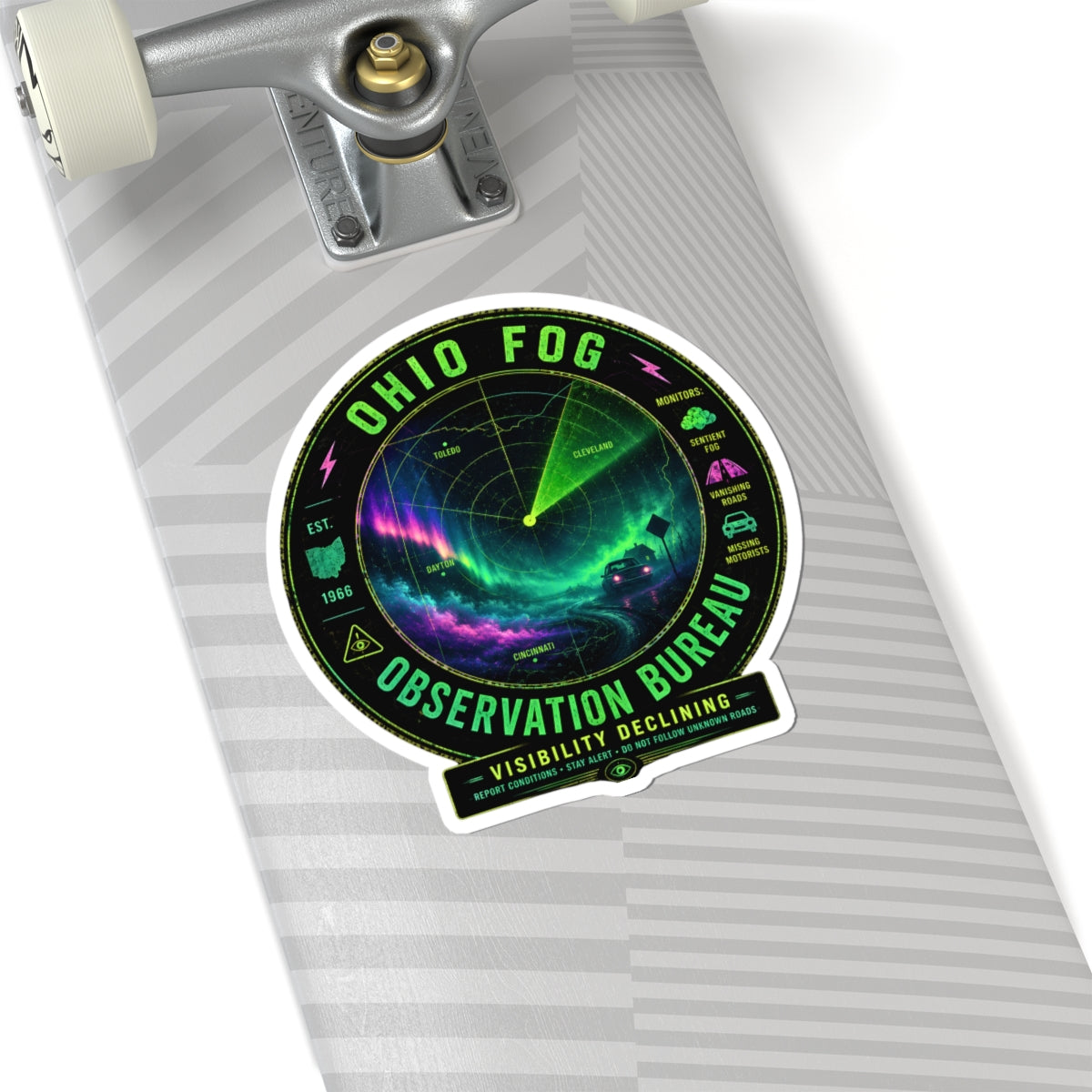 Ohio Fog Observation Bureau Sticker | Radar Aurora Nightscape Kiss-Cut