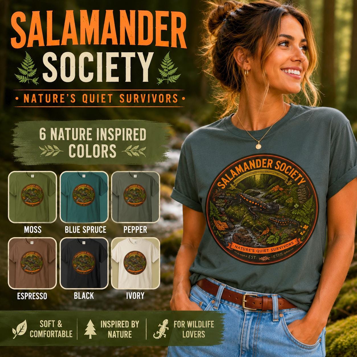 Salamander Society Woodland T-Shirt | Vintage Nature Wildlife Tee