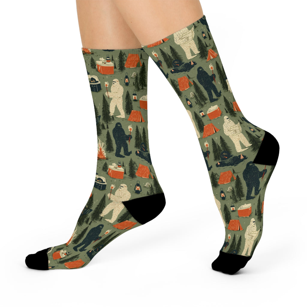 Bigfoot Camping Crew Socks | Sasquatch Yeti Marshmallow Print