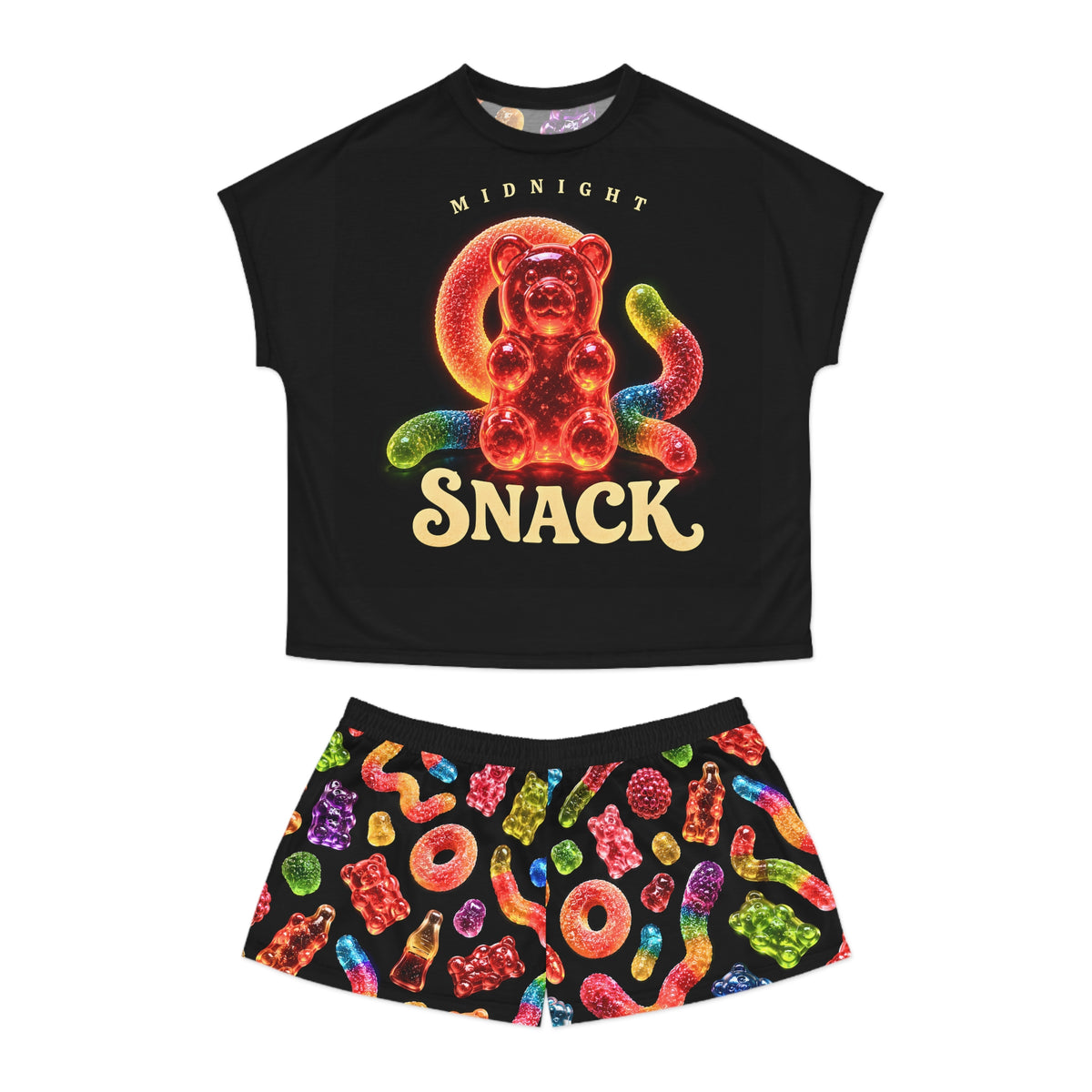 Midnight Snack Gummy Pajama Set, Candy Lover PJs, Gummy Bear Pajamas, Colorful Sleepwear, Fun Women's Pajama Set