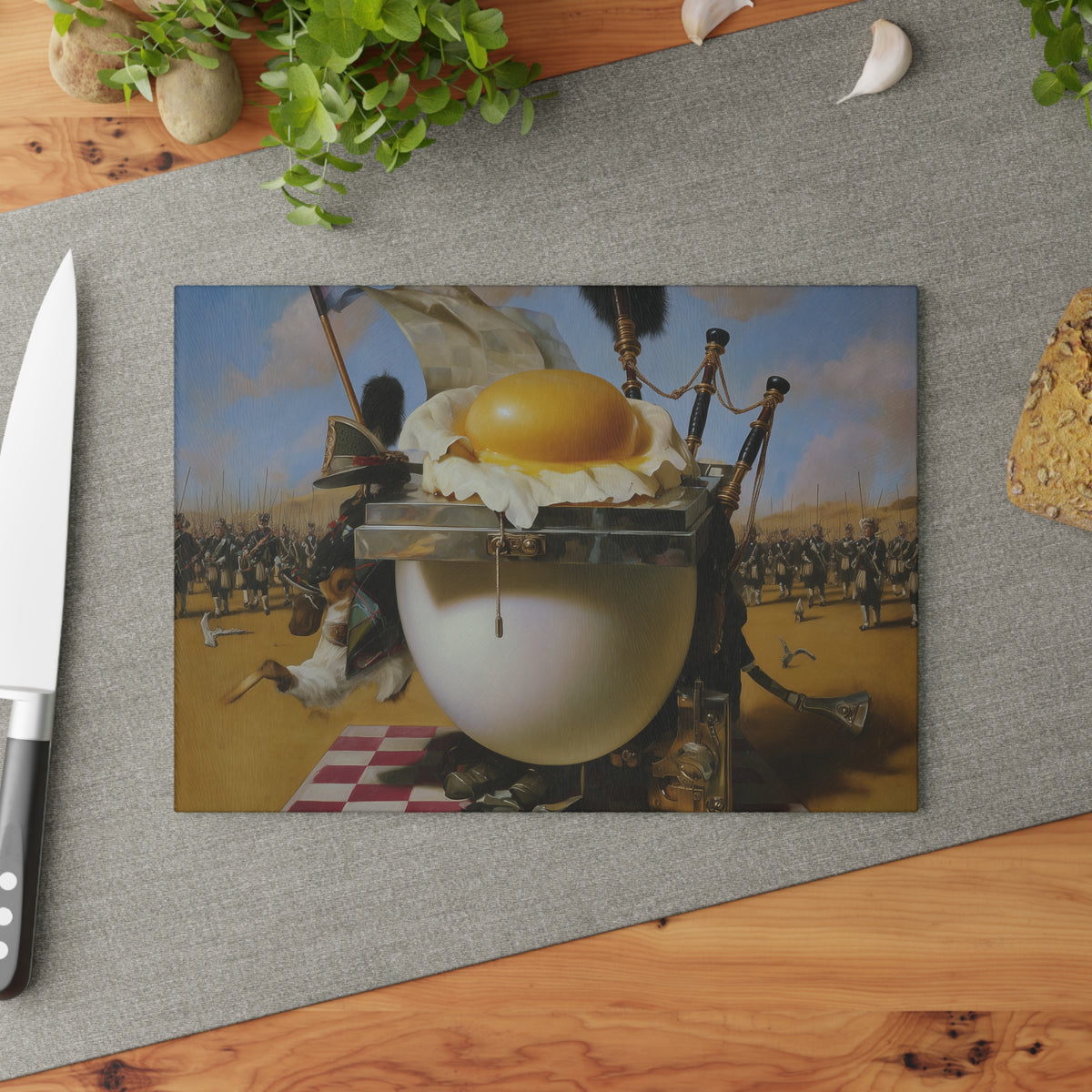 Surreal Egg Glass Cutting Board, Dali Inspired Kitchen Decor, Dreamlike Food Art Board, Unique Gift for Art Lovers