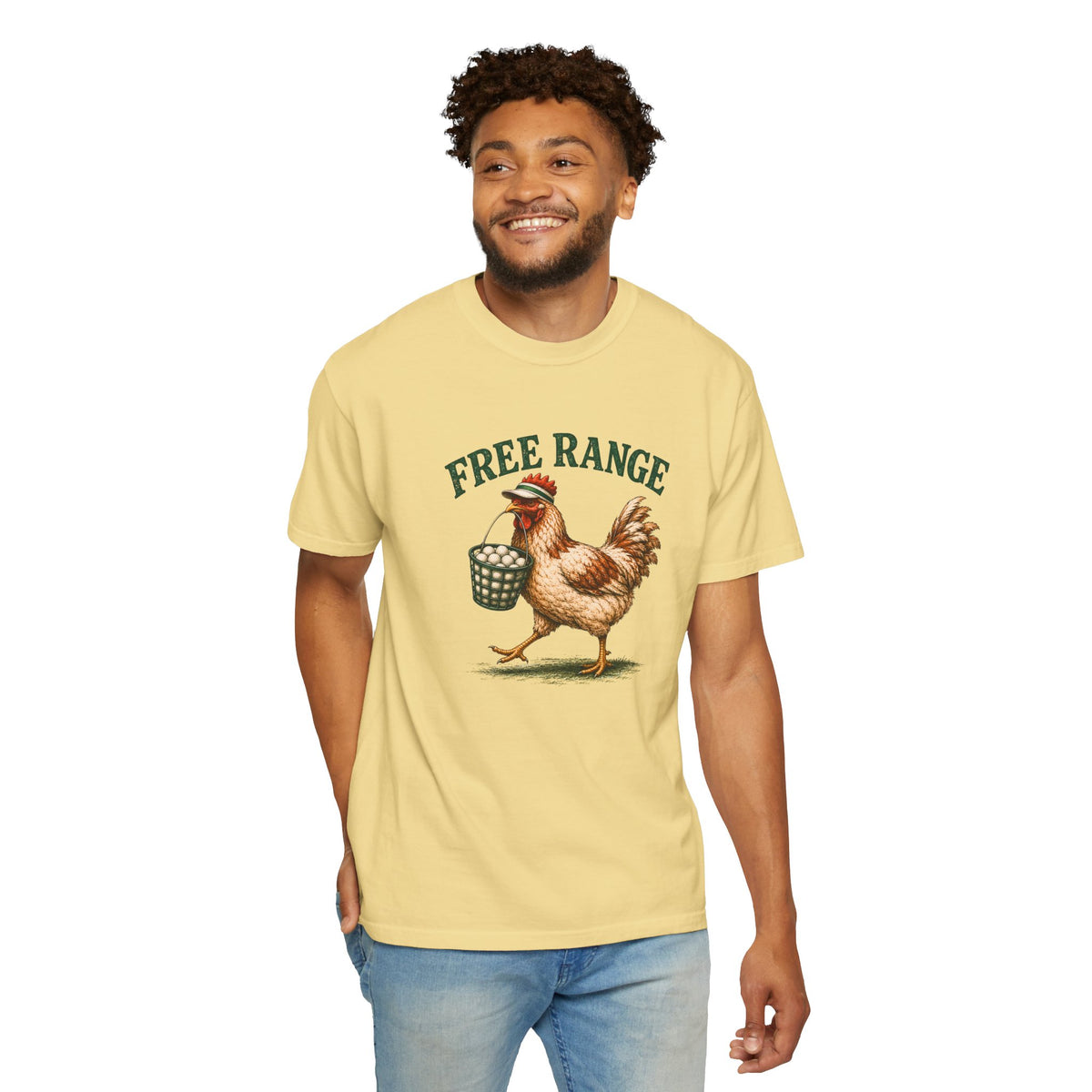 Free Range Chicken Golf Shirt, Funny Golfer Tee, Golfing Chicken T Shirt, Vintage Golf Shirt, Golf Gift for Men Women, Comfort Colors Tee