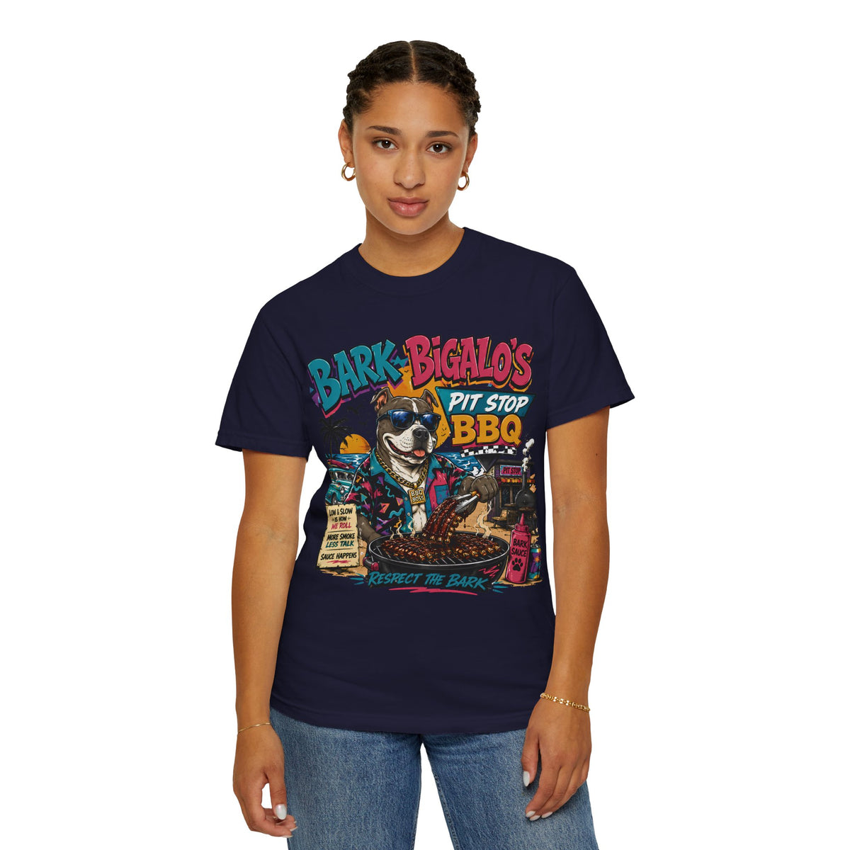 Bark Bigalos Pit Stop BBQ Shirt, Funny Pitbull BBQ Tee, Retro Beach Dog Shirt, Summer Cookout Graphic Tee, BBQ Lover Gift