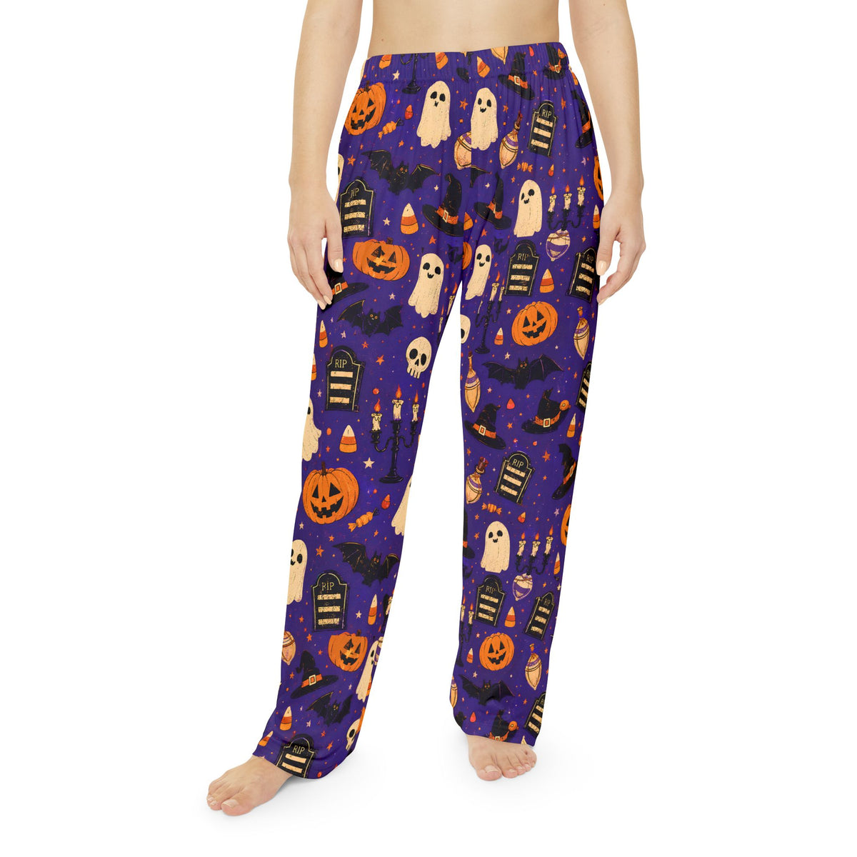 Halloween Ghost Pumpkin Pajama Pants | Spooky All Over Print Lounge Pants | Cozy Halloween Sleep Pants