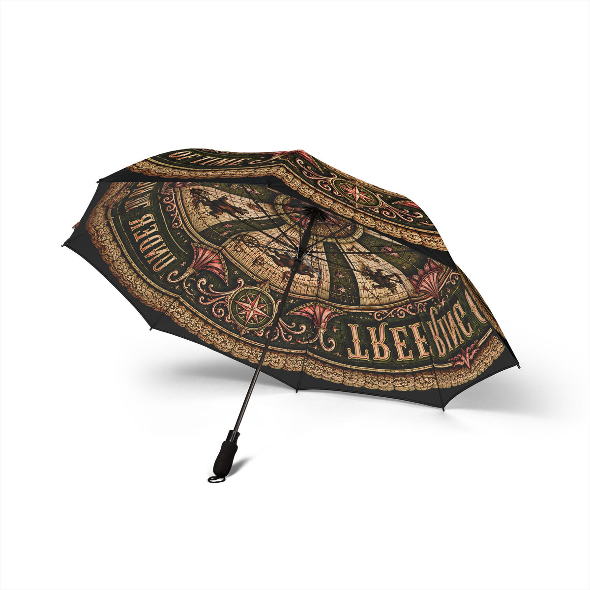 Tree Ring Circus Vintage Umbrella | Whimsical Forest Circus Art | Windproof Auto Open Rain Umbrella | Unique Nature Gift