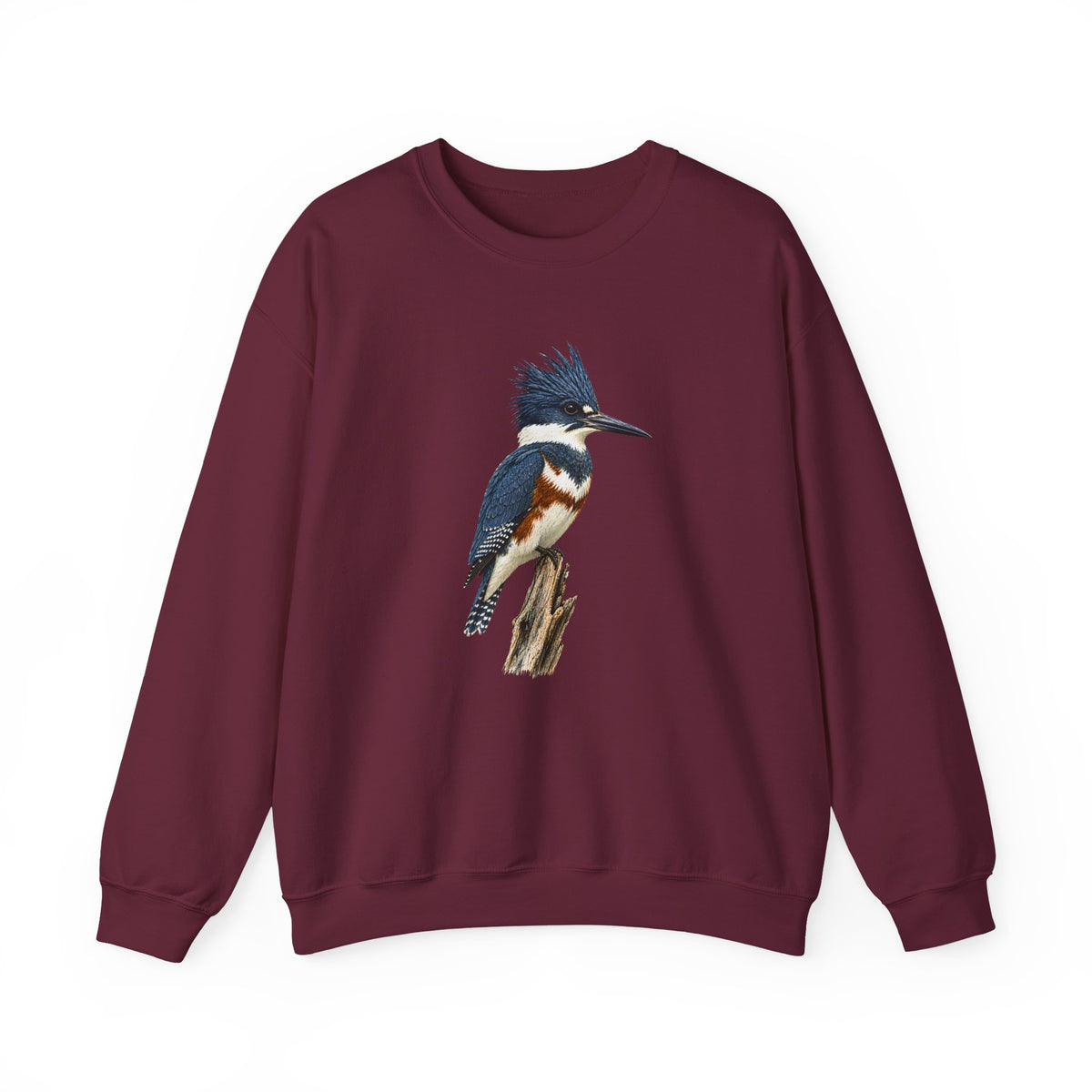 Belted Kingfisher Illustration Sweatshirt | Vintage Bird Art, Nature Lover