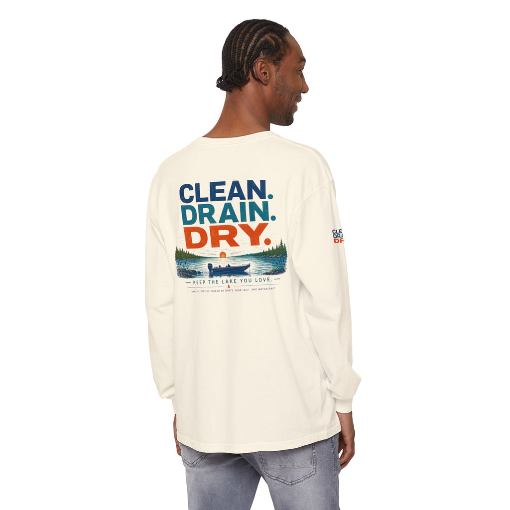 Long Sleeve Tee — "Clean. Drain. Dry." Lake Conservation Shirt