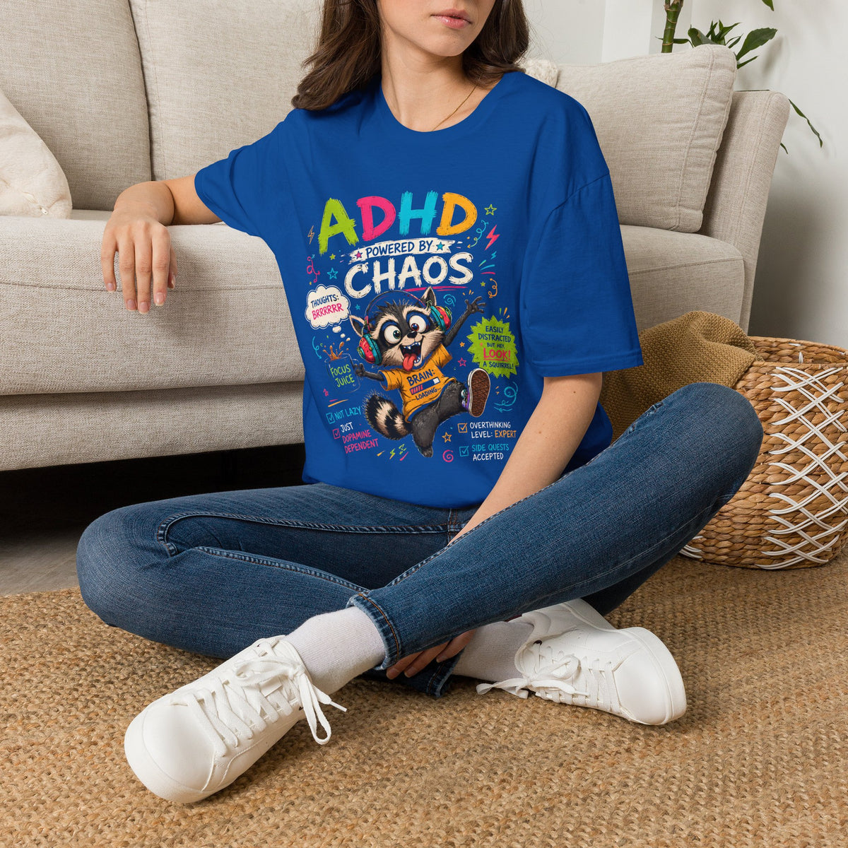 Funny ADHD Shirt for Adults, ADHD Raccoon Tee, Neurodivergent Gift, ADHD Humor Graphic Shirt, Powered by Chaos Tee