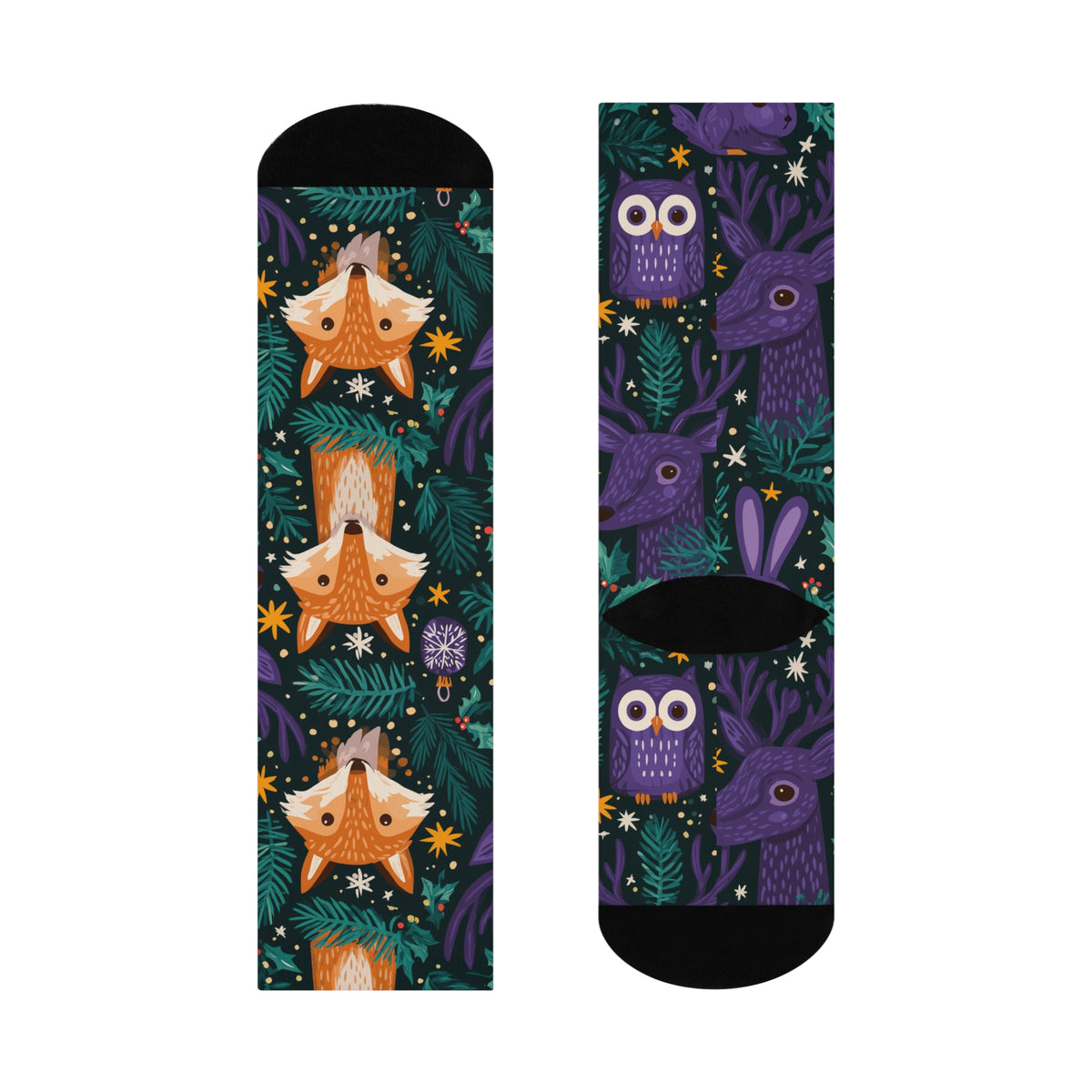 Woodland Animal Christmas Crew Socks | Fox Owl Reindeer Print