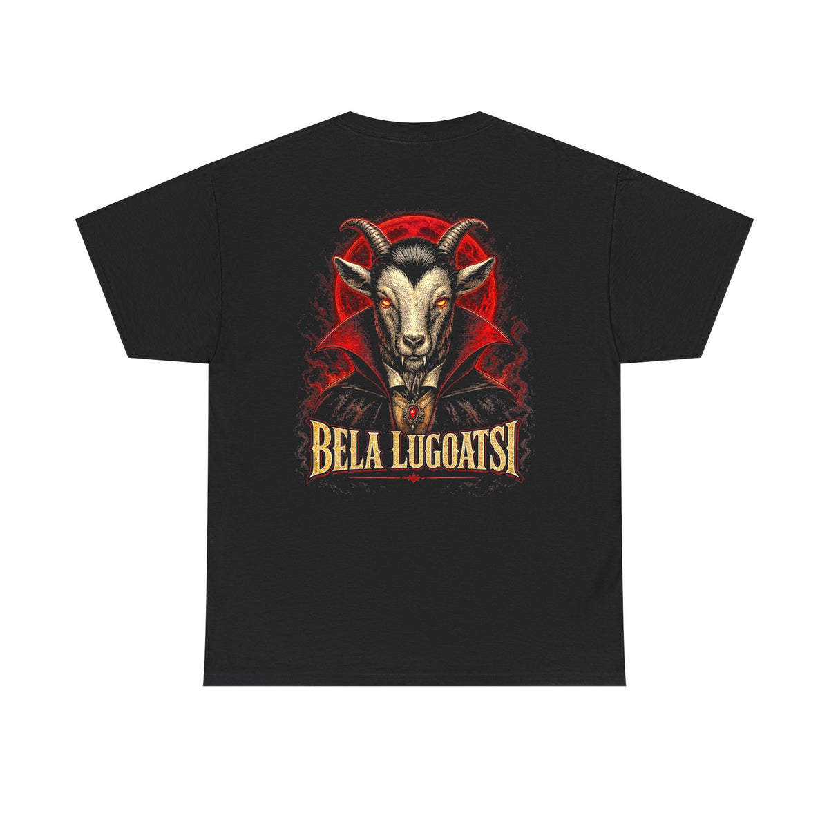 Bela Lugoatsi Shirt, Funny Gothic Goat Vampire Tee, Horror Goth Graphic T Shirt, Dark Humor, Spooky Halloween, Front Back Print