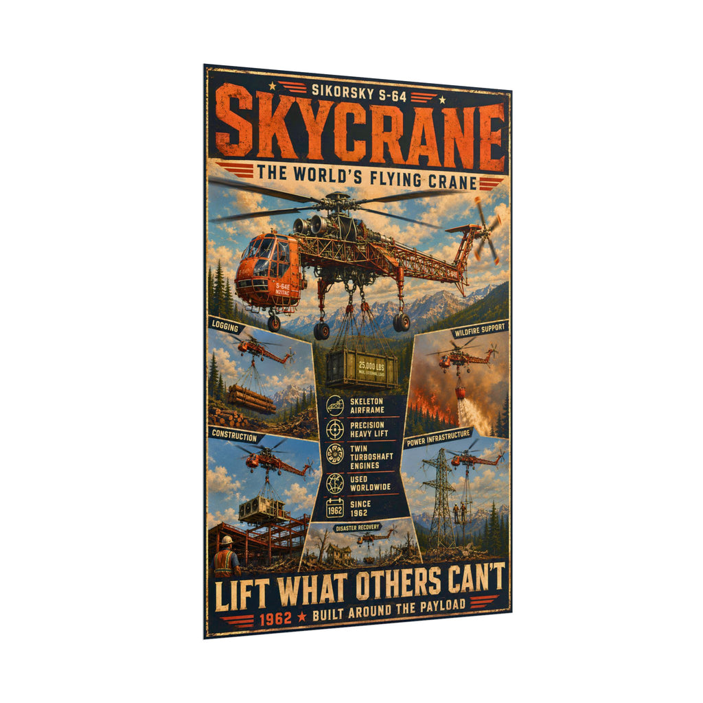 Sikorsky S-64 Skycrane Poster, Heavy Lift Helicopter Wall Art, Aviation Print, Erickson Air Crane, Helicopter Pilot Gift, Flight Deck Decor