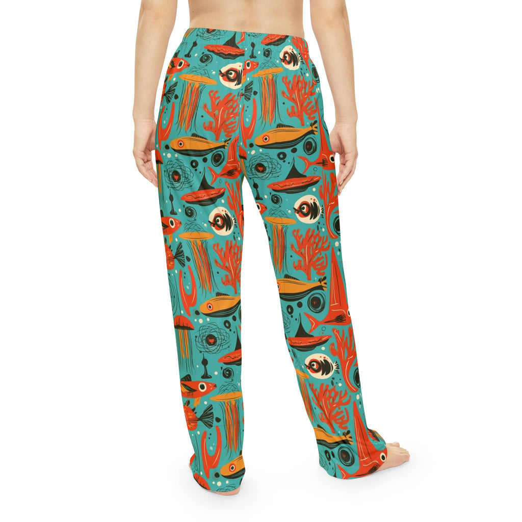 Atomic Aquarium Pajama Pants | Retro Orange Fish & Jellyfish