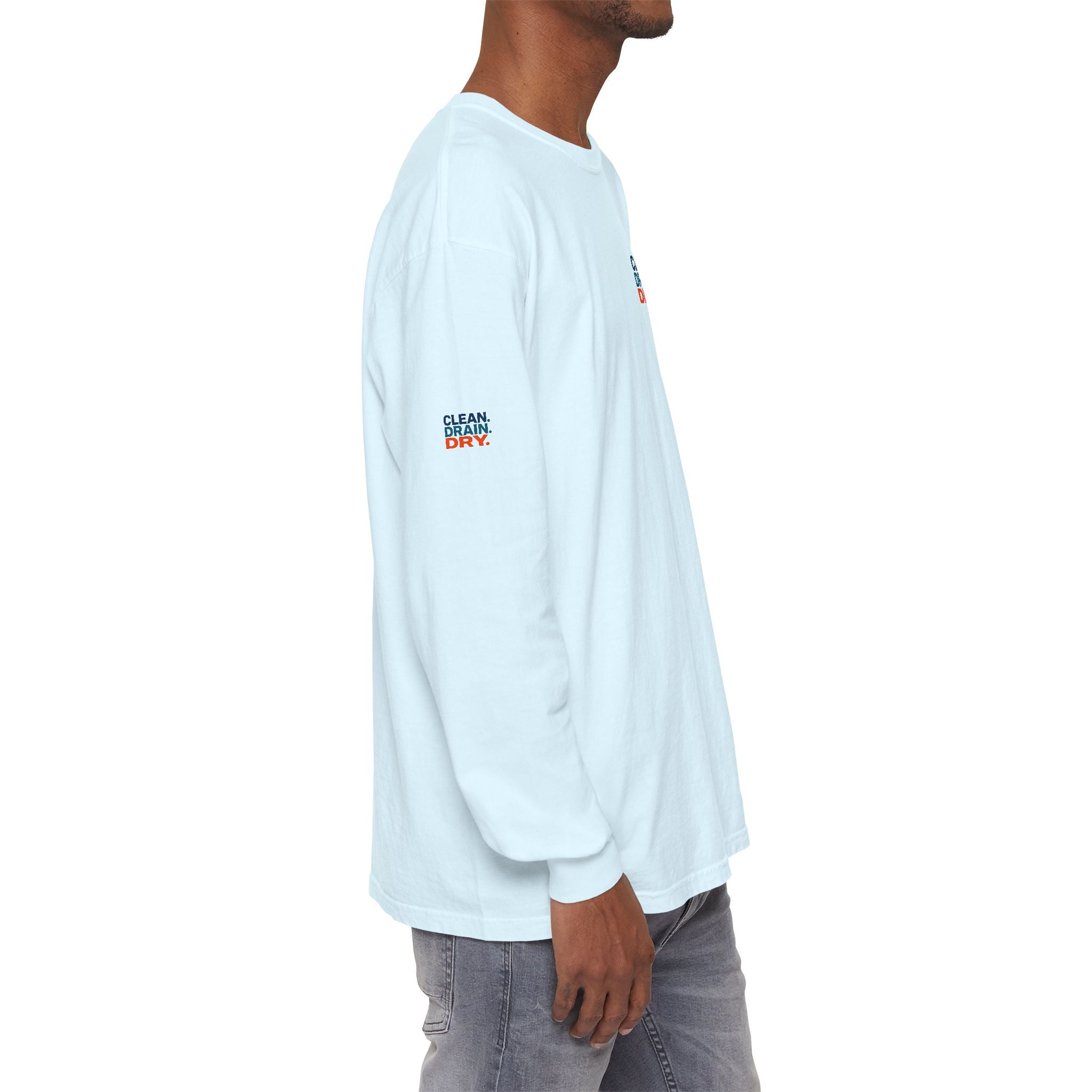 Long Sleeve Tee — "Clean. Drain. Dry." Lake Conservation Shirt
