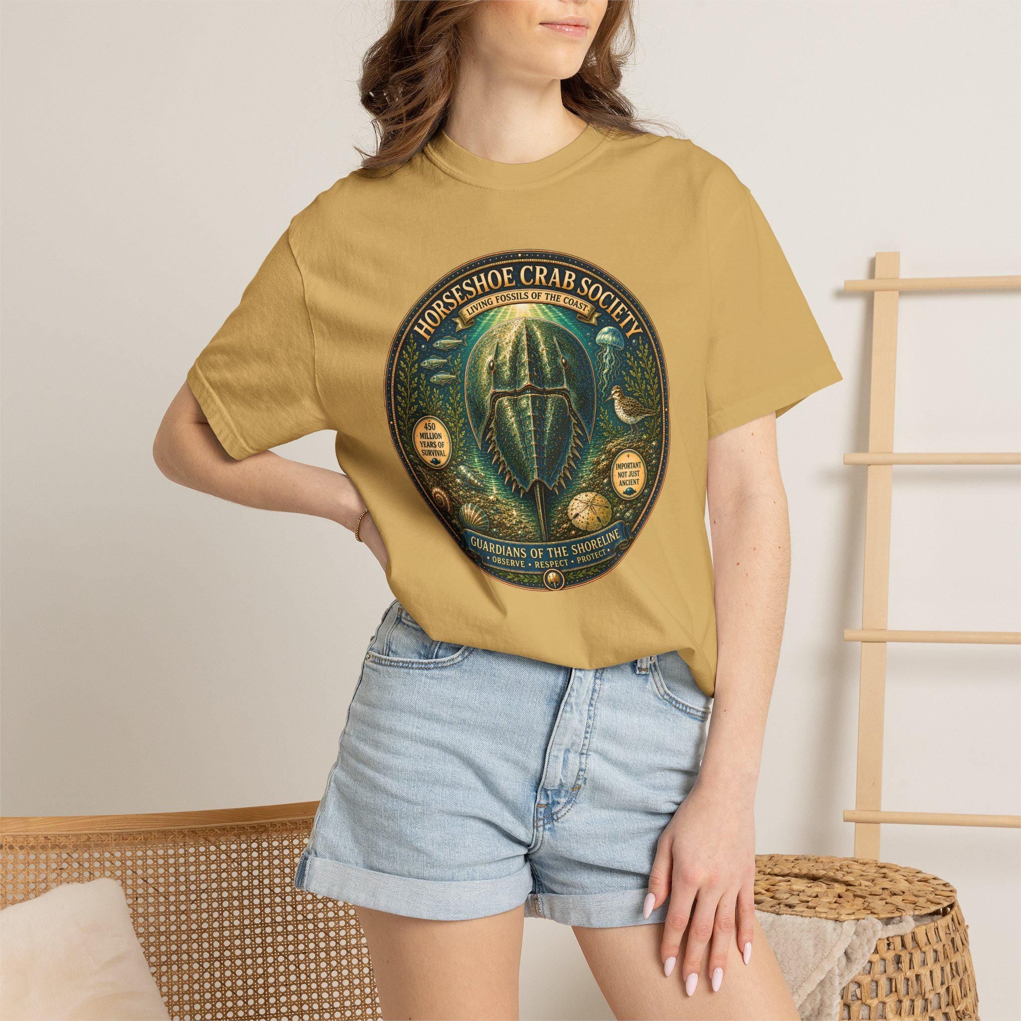 Horseshoe Crab Society Shirt, Living Fossil Marine Biology Tee, Coastal Ocean Wildlife Graphic