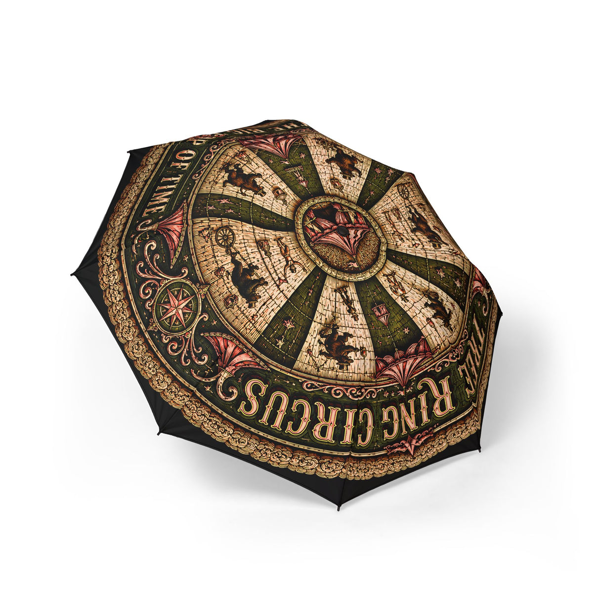 Tree Ring Circus Vintage Umbrella | Whimsical Forest Circus Art | Windproof Auto Open Rain Umbrella | Unique Nature Gift