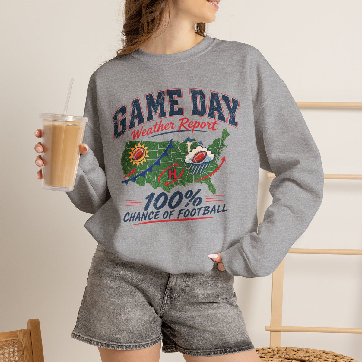 Game Day Weather Report 100% Chance of Football Sweatshirt | Football Weather Crewneck