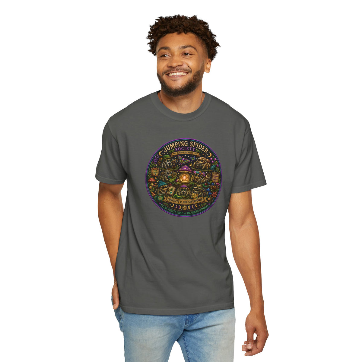 Jumping Spider Society Shirt, Curiosity Is Our Superpower Tee, Cute Spider Shirt, Woodland Nature T-Shirt, Cottagecore Gift, Entomology Art
