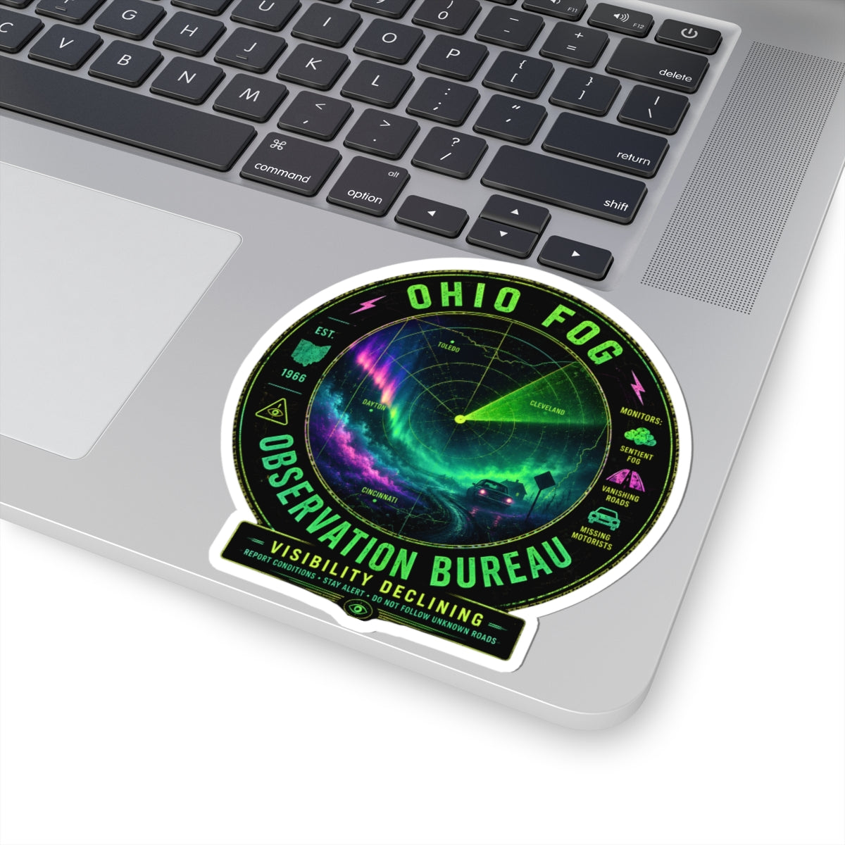 Ohio Fog Observation Bureau Sticker | Radar Aurora Nightscape Kiss-Cut