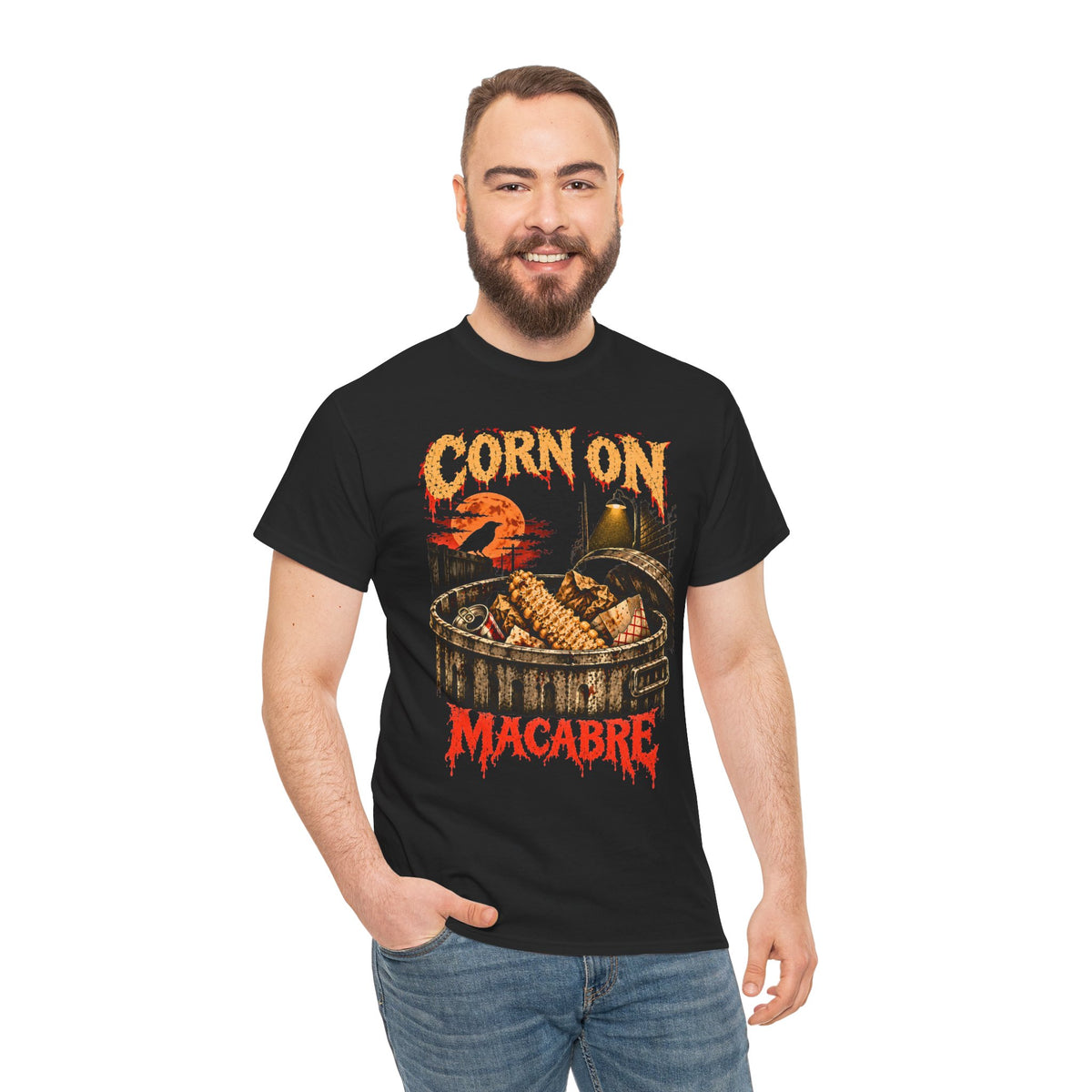 Funny Corn Shirt, Corn on Macabre Horror Graphic Tee, Eaten Corn Cob Halloween T-Shirt, Dark Humor Gift