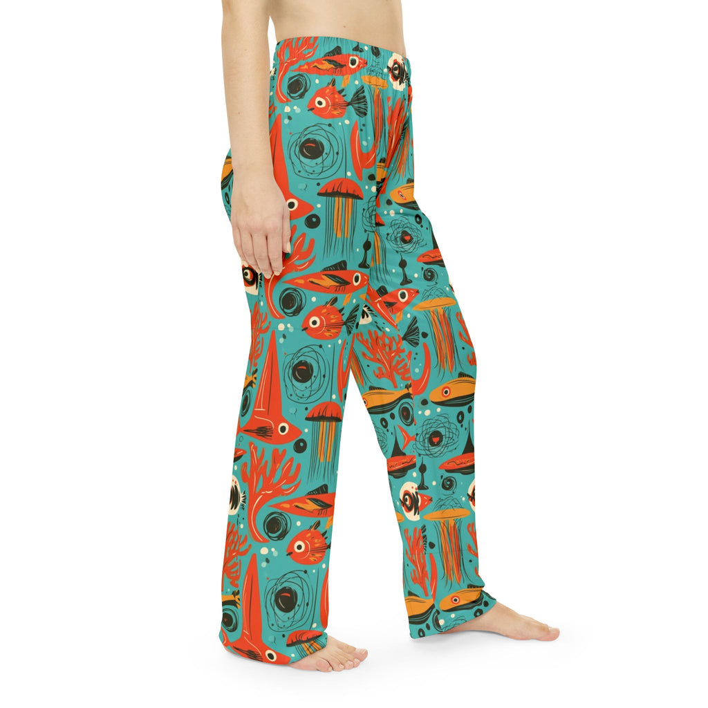 Atomic Aquarium Pajama Pants | Retro Orange Fish & Jellyfish