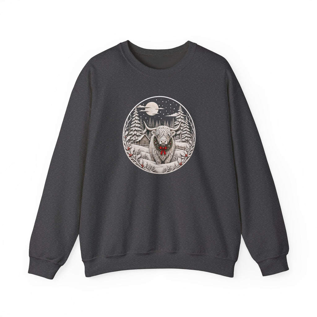 Christmas Highland Cow Sweatshirt, Winter Highland Cow Crewneck, Cozy Christmas Cow Sweatshirt, Rustic Holiday Sweatshirt