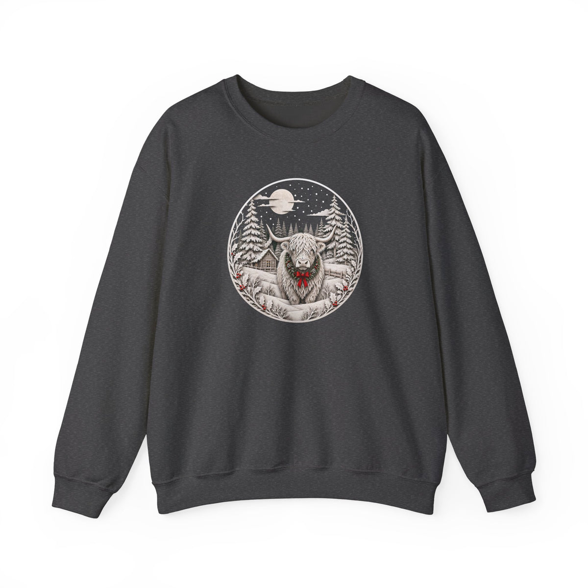 Christmas Highland Cow Sweatshirt, Winter Highland Cow Crewneck, Cozy Christmas Cow Sweatshirt, Rustic Holiday Sweatshirt