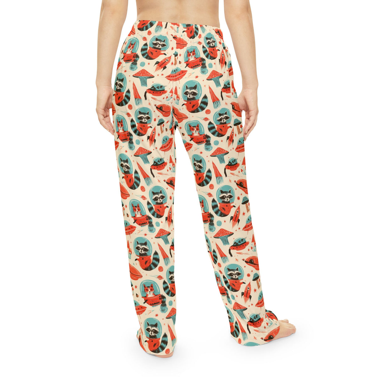 Retro Space Animal Pajama Pants | Astronaut Cats Raccoons UFOs